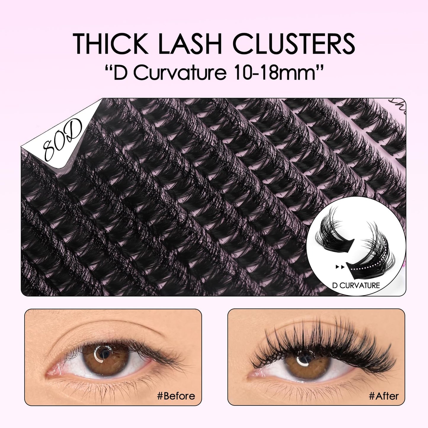 Lash Clusters Kit - 80D Volume Eyelash Extensions | 10-18mm D Curly 3D Wispy DIY Cluster Lashes