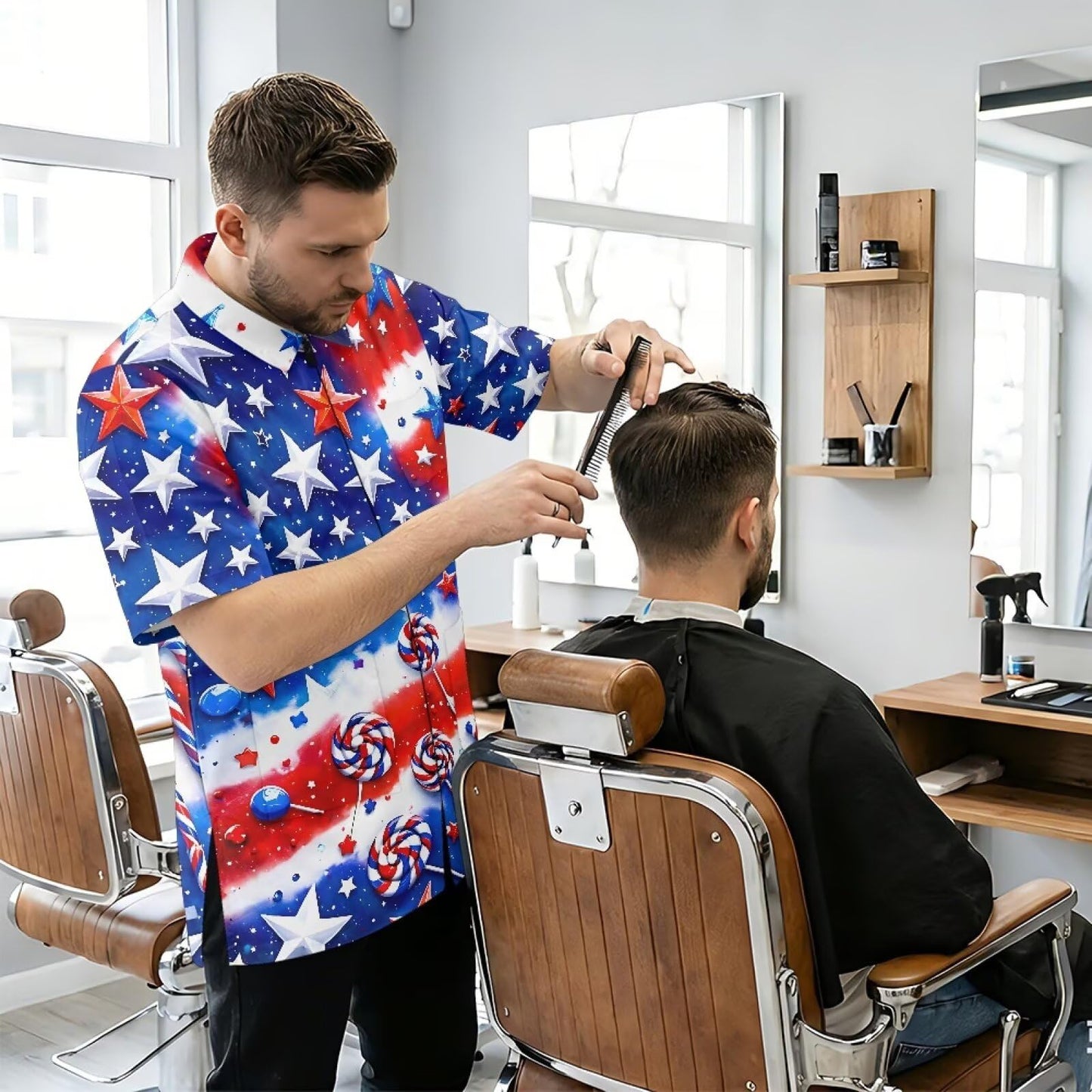 Srengjodk America Flag Print Hair Stylist Apron Dog Grooming Smock For Women Men Hair Stylist Apron Professional Pet Groomer Smock Smock For Cosmetologist,Barber Xl XL