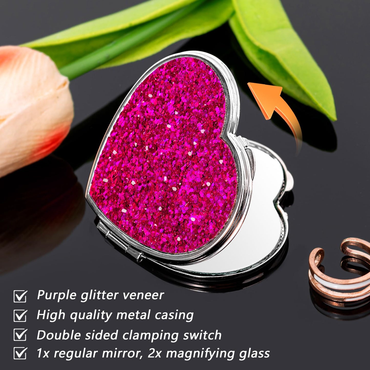 mriQualyndra Red Metal Mirror, Double Sided Handheld Mirror, 1x and 2X Magnifiers Makeup Stuffs for Travel Daily Use Party Favors Women，1x and 2X Magnifiers