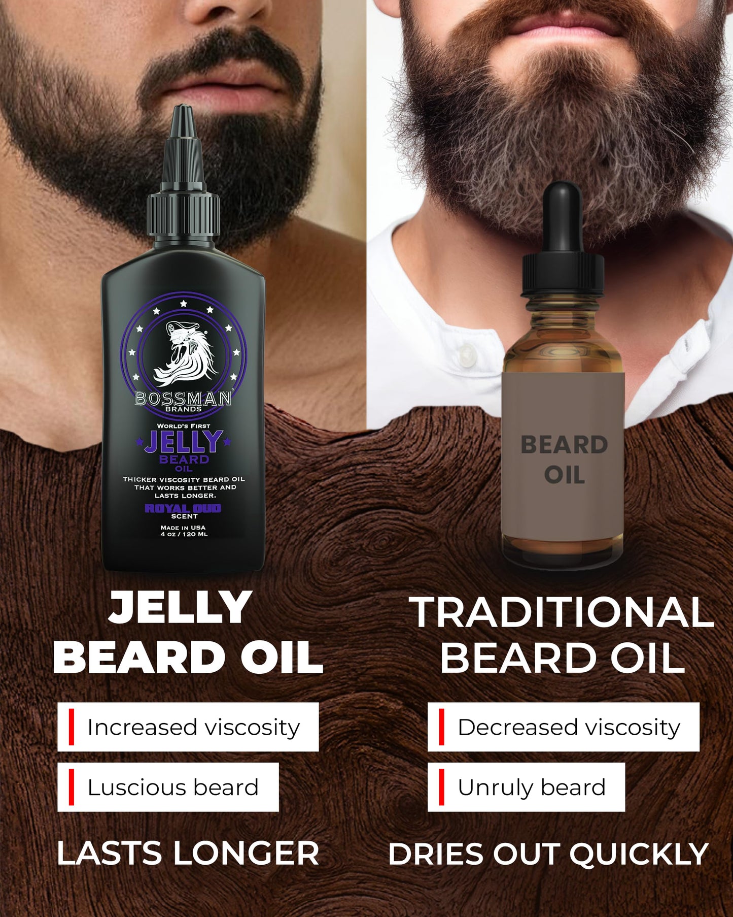 Bossman Jelly Beard Oil for Men - 3 Pack (12 oz in Total, Royal Oud Scent) – Softens, Moisturizes & Conditions with Natural Ingredients