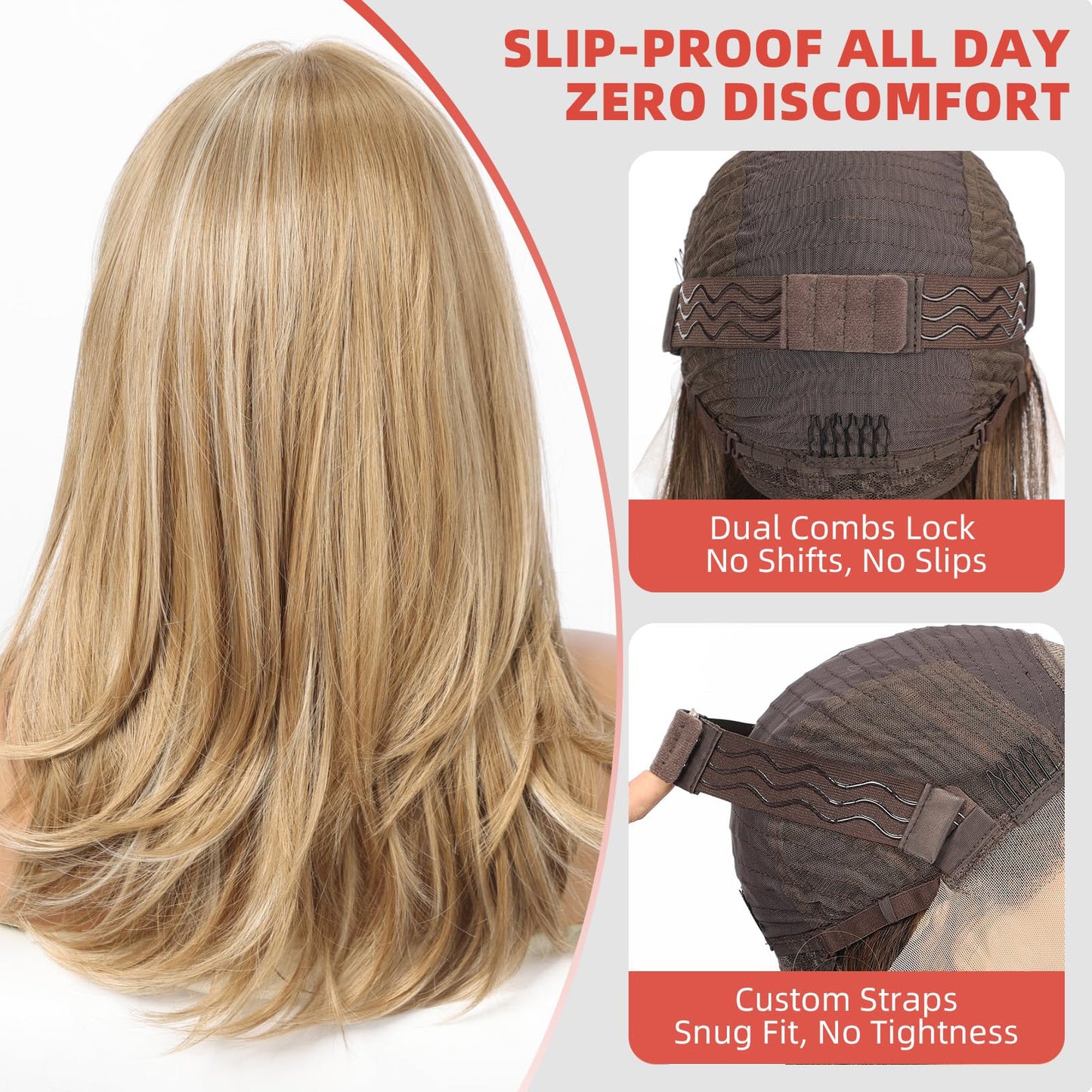 Allbell Synthetic Lace Front Wigs for Women, 13 * 4 Long Layered Hair Wig With Natural Glueless Hairline 20 Inch for Daily