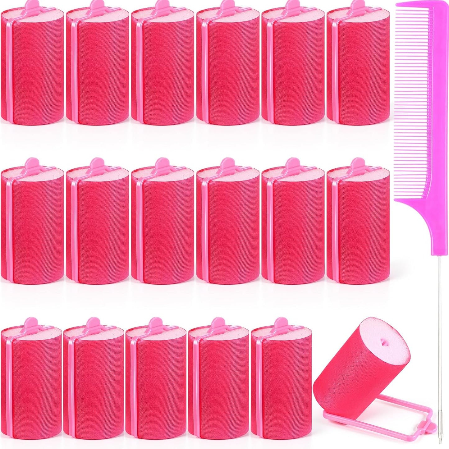 Satin Hair Rollers - 18 Pcs Foam Sponge Curlers for Black Hair - Pink Satin Wrapped | 1.42 Inch