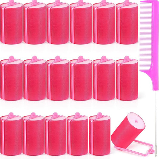 Satin Hair Rollers - 18 Pcs Foam Sponge Curlers for Black Hair - Pink Satin Wrapped | 1.42 Inch