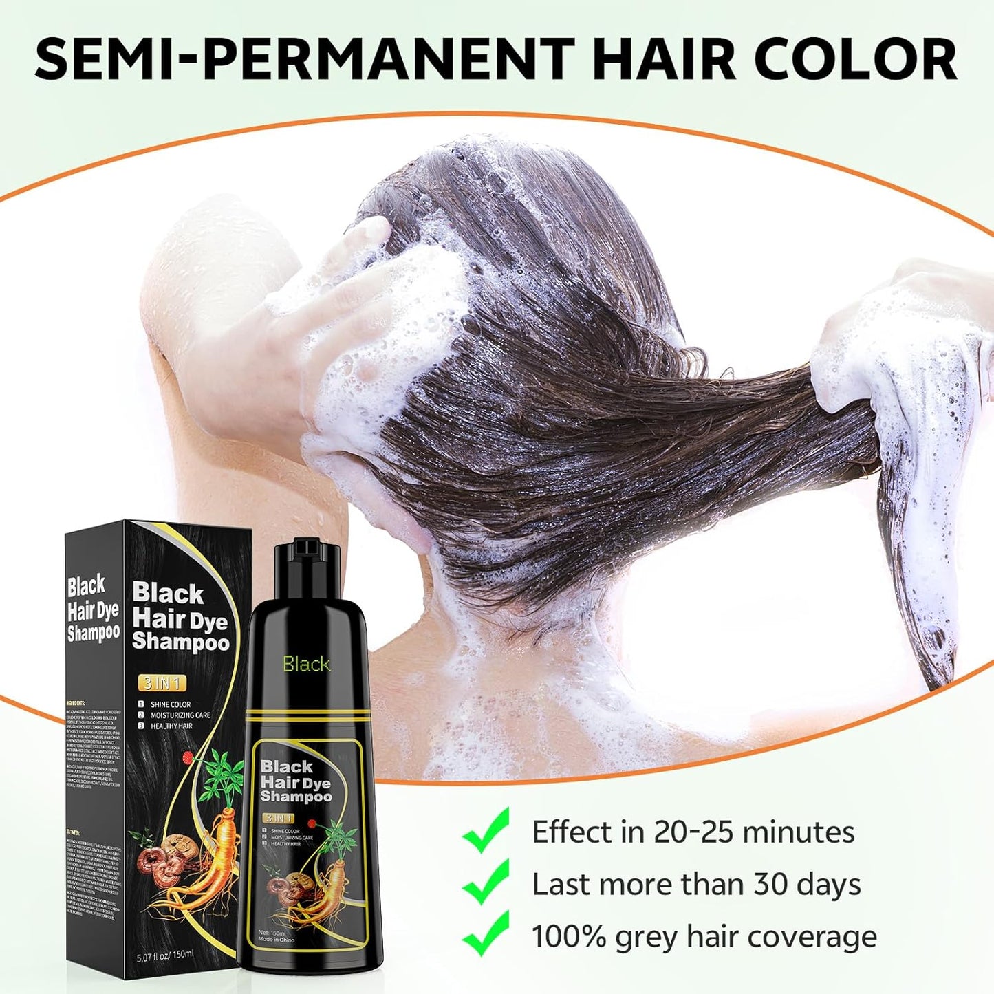 Black Hair Dye Shampoo - 3 in 1 Formula for Men & Women | 150ML Color Treatment