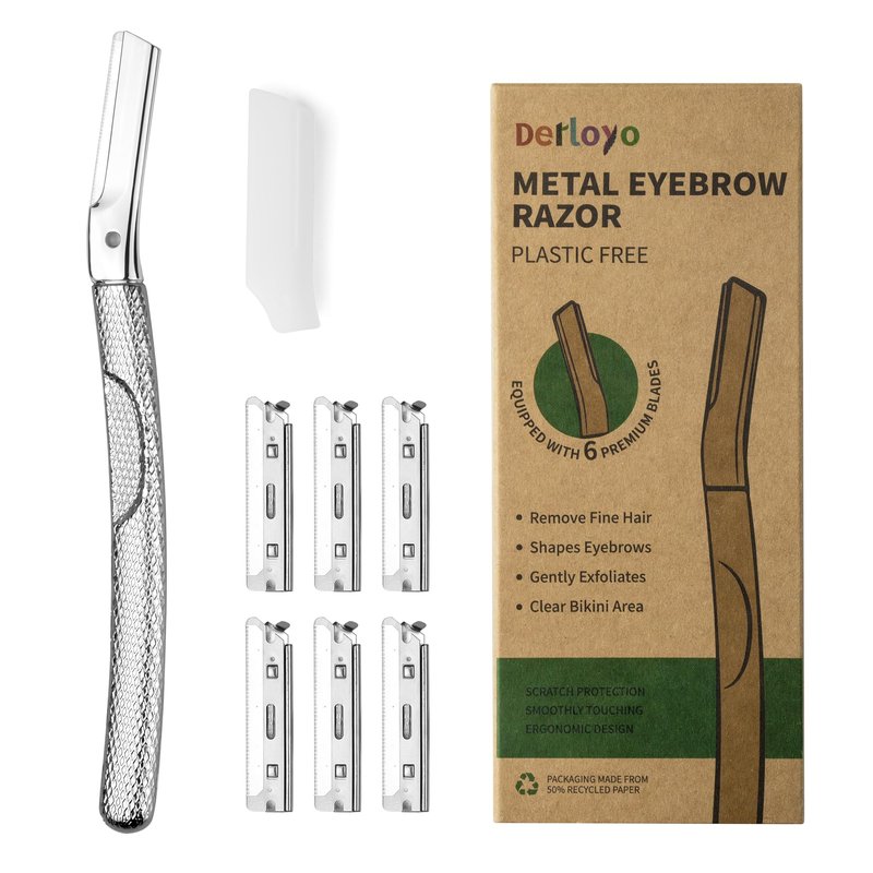 Dermaplaning Tool for Face, Eyebrow Razor, Eyebrow Shaping, Eyebrow Hair Trimmer and Shaver with Protective Cover, Facial Hair Remover for Women, Hair Removal and Exfoliation (Silver)