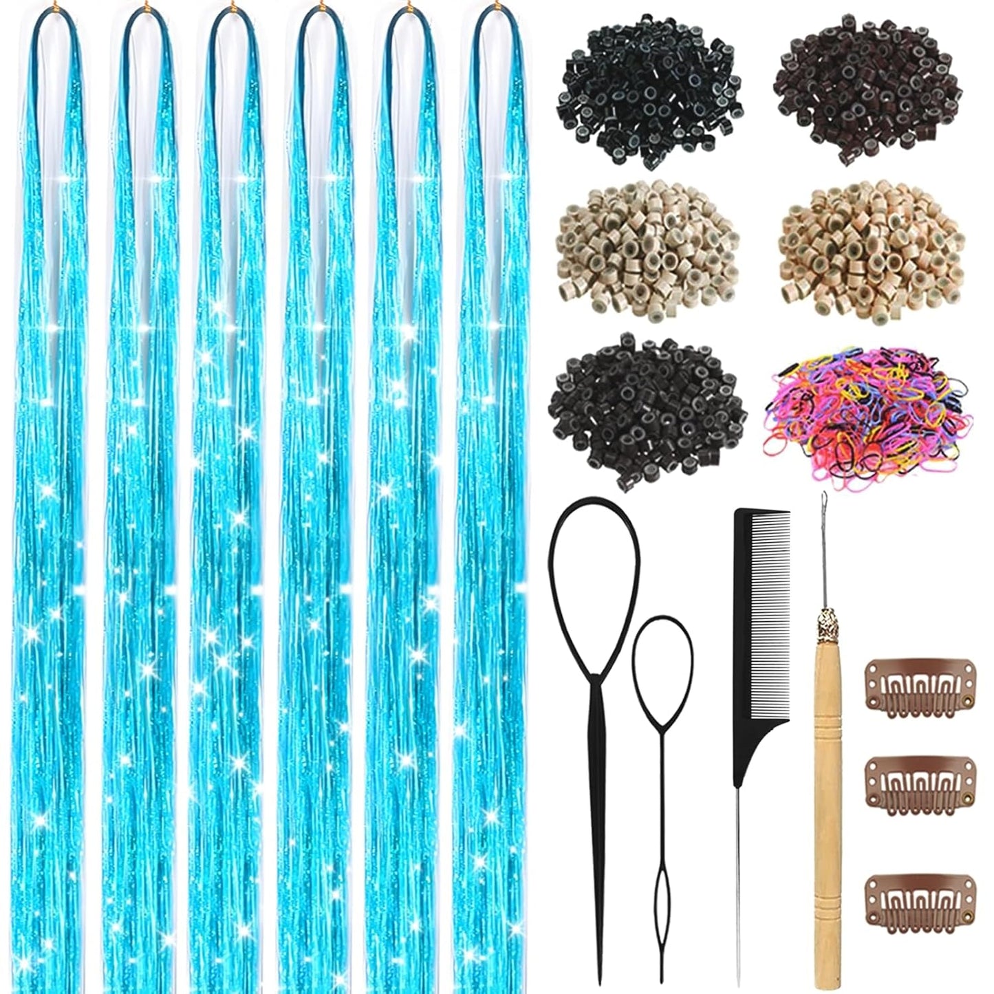 Hair Tinsel Kit - 18 Colors Holographic Hair Extensions | Heat Resistant Fairy Tinsel for Festivals & Parties
