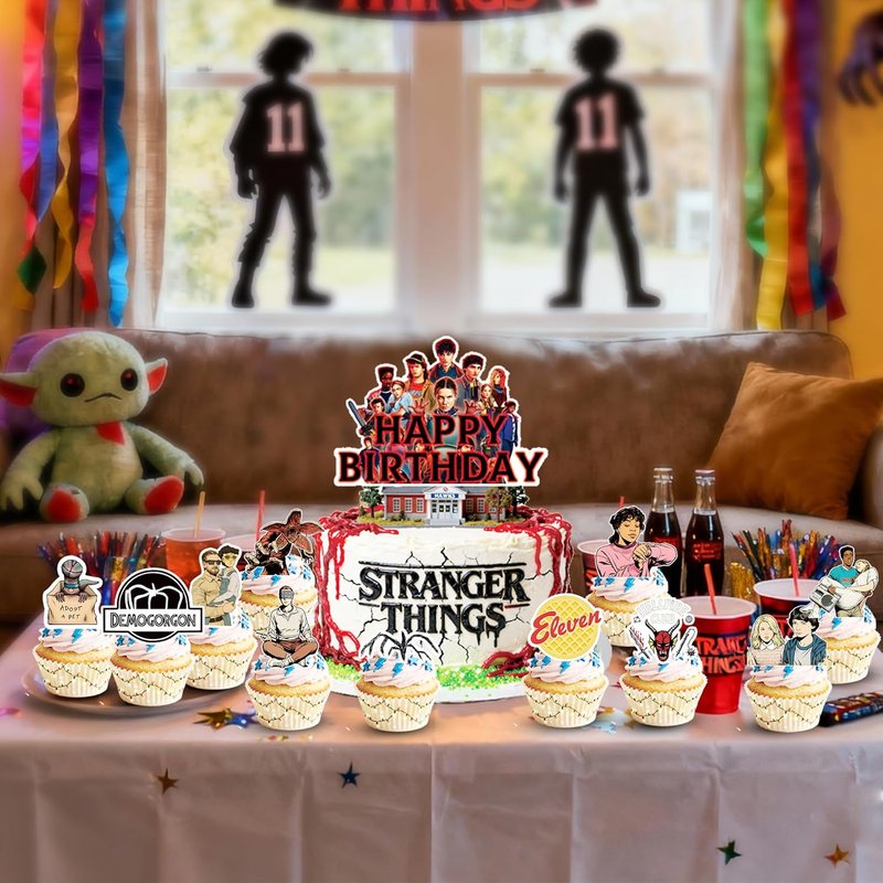 Stranger Things Party Supplies Set - 50pcs Birthday Decorations with Banner, Balloons, Swirls & Cupcake Toppers | Kids Theme Party
