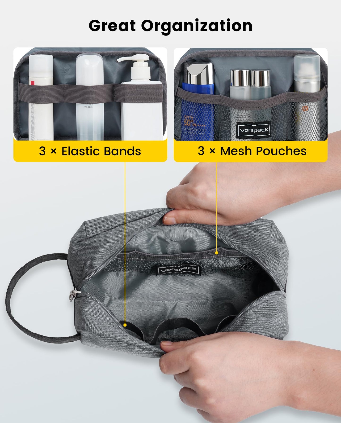 Vorspack Travel Toiletry Bag - Water Resistant Toiletry Bag for Men Small Travel Bag for Toiletries, Accessories - Black