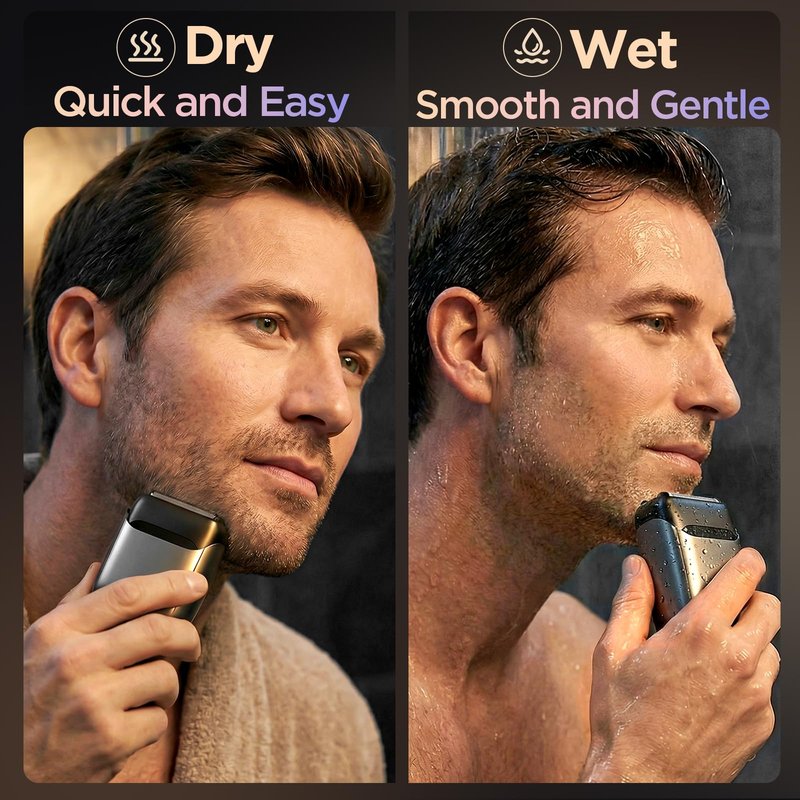 Yineel VT100 Electric Foil Shaver for Men, Pocket-Sized with Case, Sleek Portable Mini Electric Razor, 90mins Runtime, 3 Floating Blades, Travel-Friendly, IPX7 Waterproof, Gifts for Men