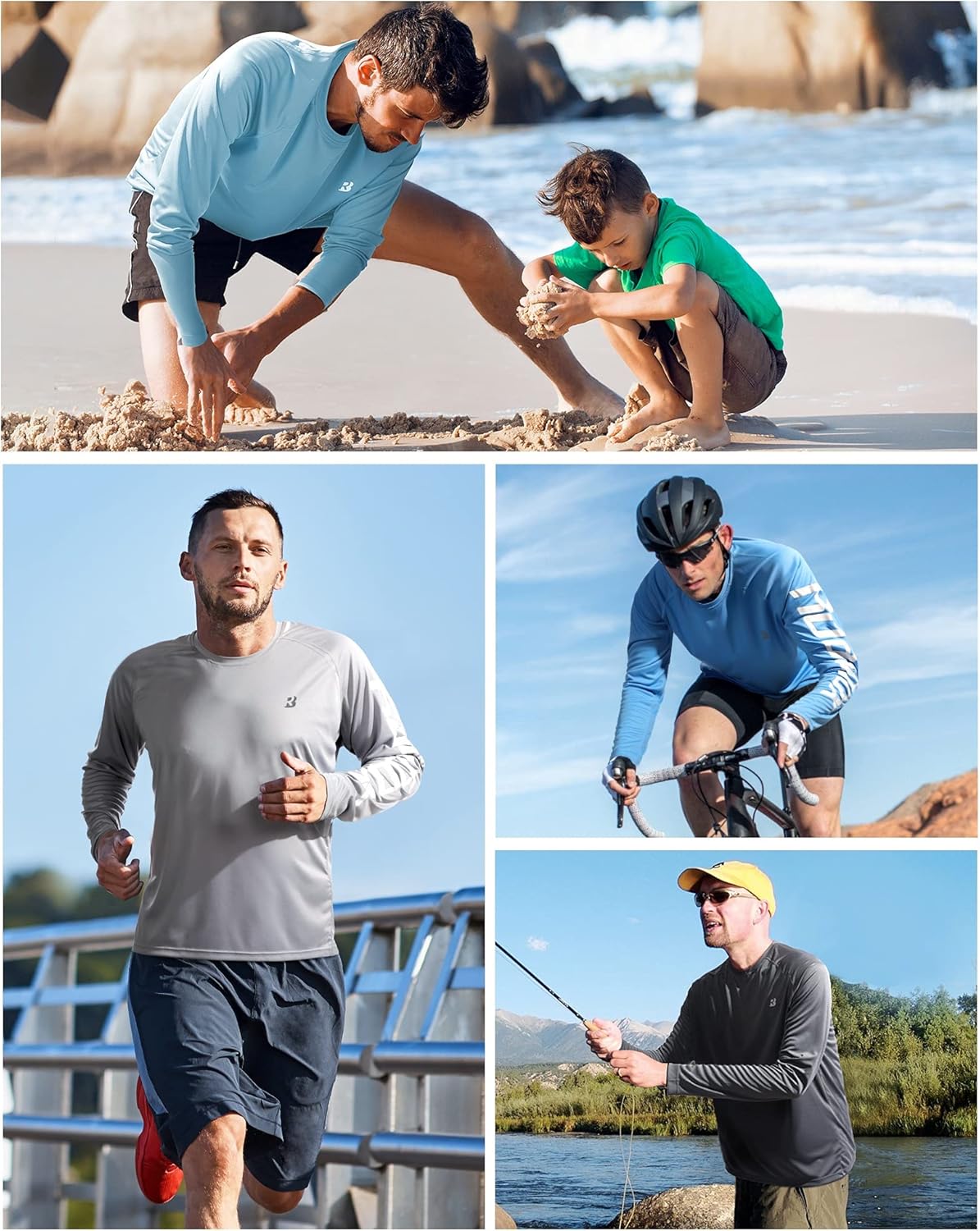 Men's UPF 50+ UV Sun Protection Long Sleeve Shirt - SPF Rash Guard for Fishing, Hiking & Running