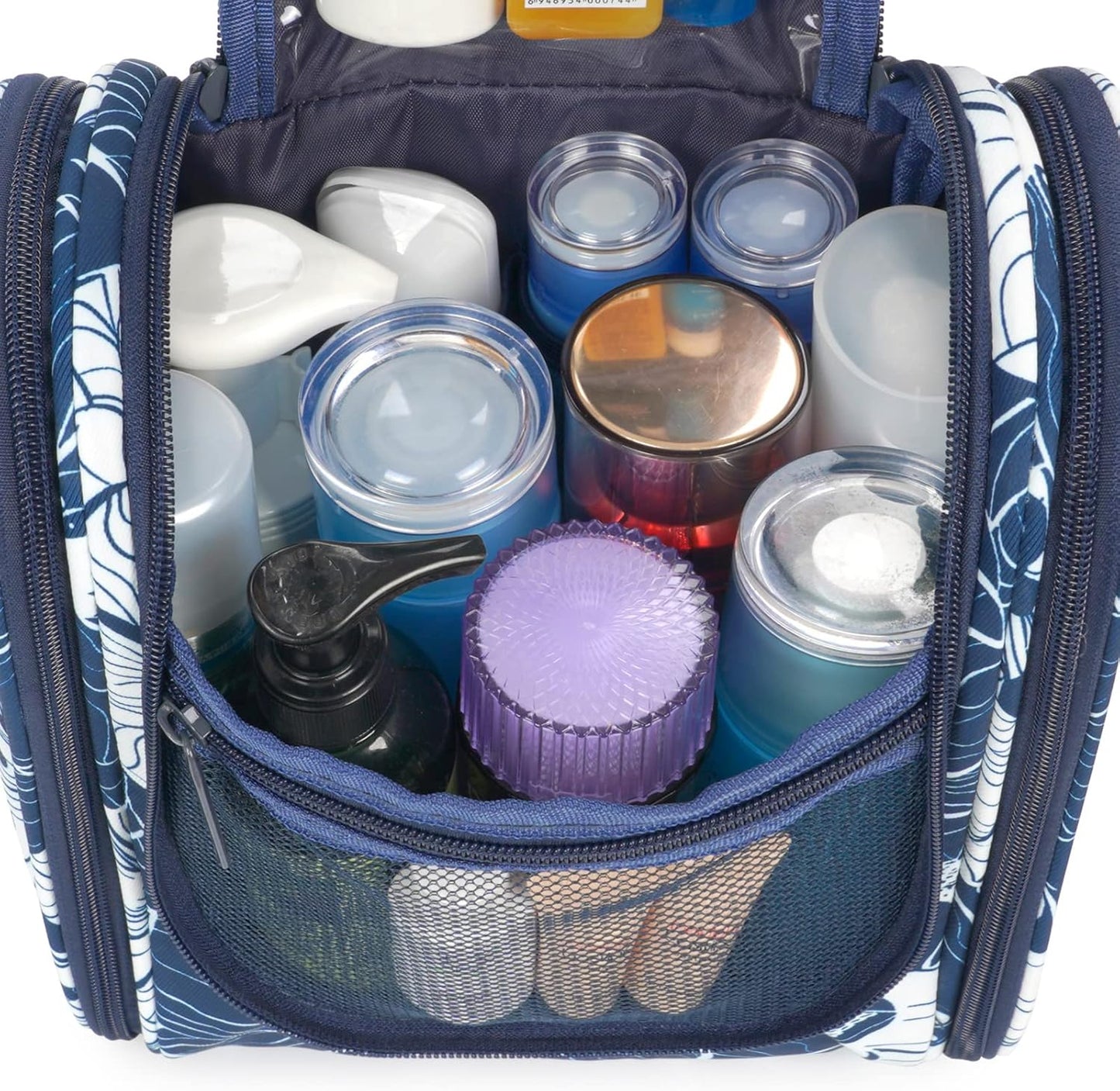 Travel Toiletry Bag Organizer - Small Hanging Cosmetic Case for Men & Women | Medium, Blue Lotus