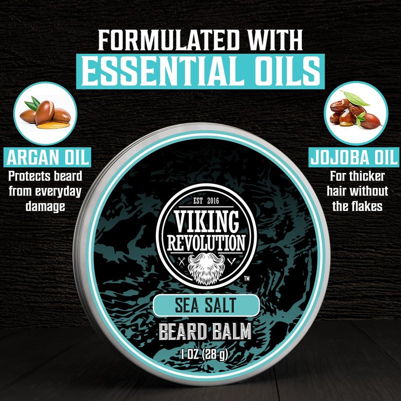 Viking Revolution 4 Beard Balm Variety Pack (1oz Each) – Coffee & Whiskey, Palo Santo, Sea Salt and Unscented – Styles, Strengthens & Softens Beards & Mustaches – Leave-In Conditioner Wax for Men