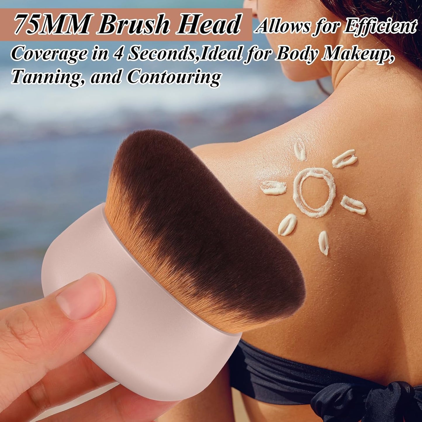 Extra Large Self Tanner Kabuki Makeup Brush - Ultra Soft Vegan Bristles for Body Makeup | Khaki, Wet & Dry