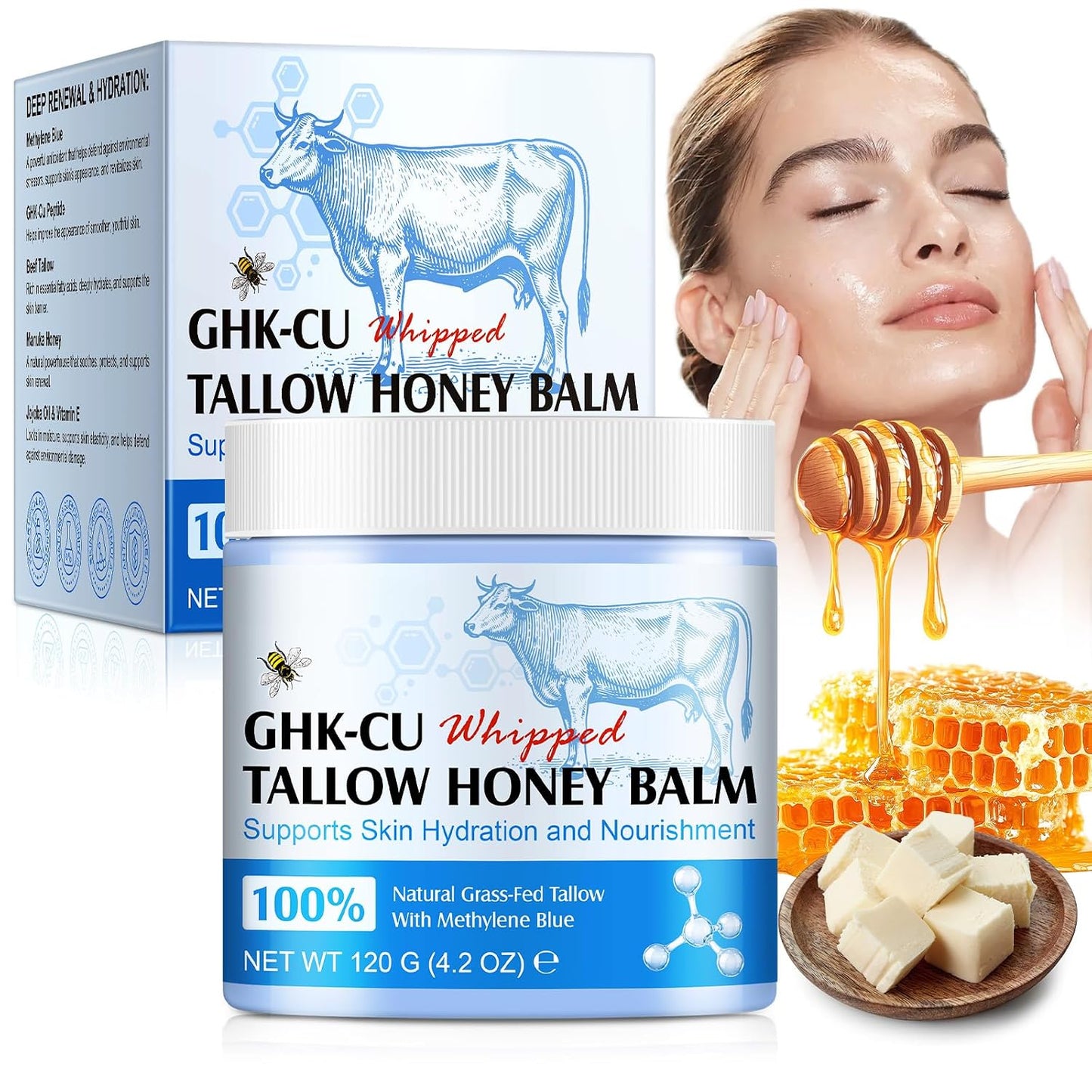 GHK-Cu Copper Peptide Face Cream - Beef Tallow Moisturizer for Dry Skin | 120g