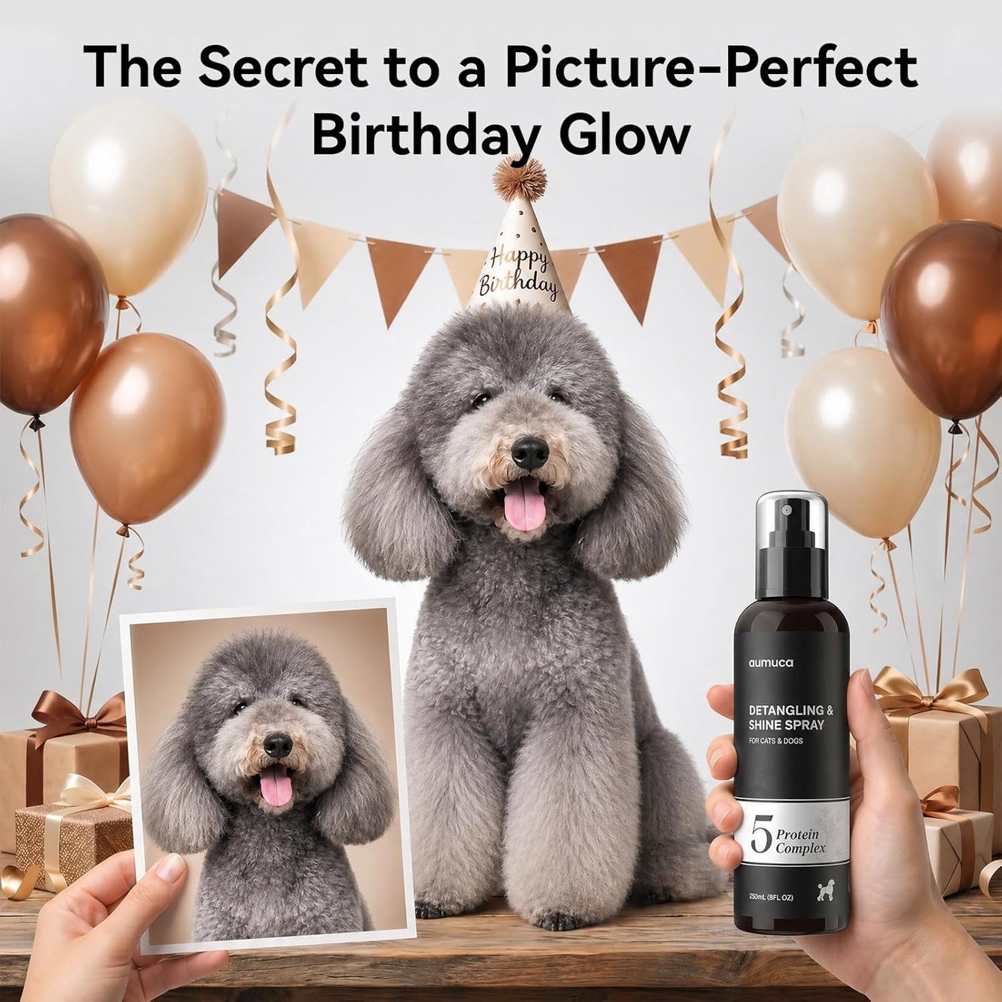 Dog Detangling & Shine Spray - Leave-In Conditioner for Doodles, Cats & Horses | 5-Protein Complex for Deep Repair | 8 Fl Oz