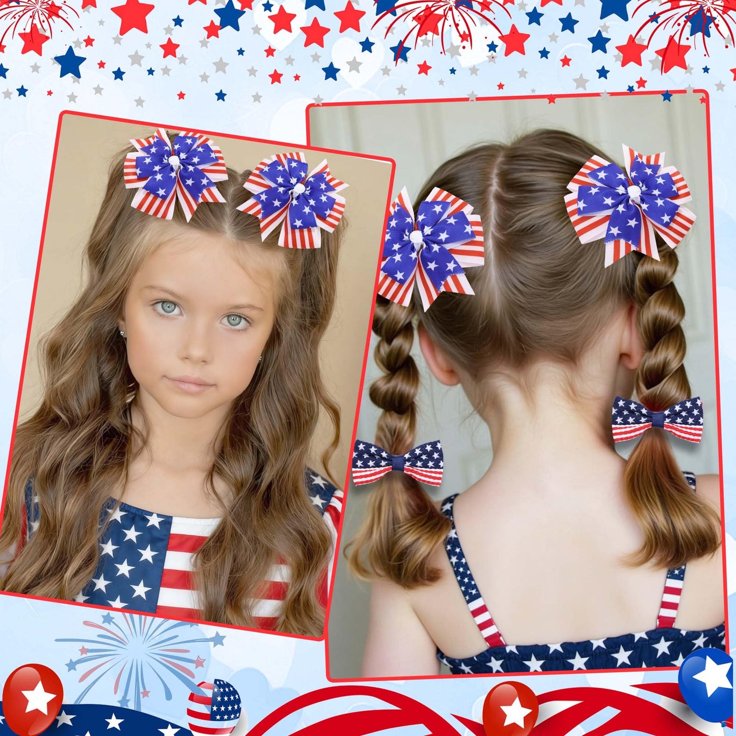 FARSYOD 4th of July Bows for Girls Hair Patriotic Bow Red White Blue Bowknot Clip USA Flag Ribbon Bow Accessories for Fourth of July Independence Day