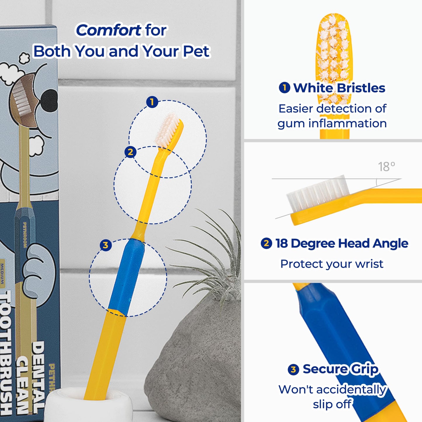 PETHROOM Pet Toothbrush | Dogs and Cats Teeth Brushing Cleaning Tooth Care | Soft Bristle Cleaning Toothbrush for Dog Puppy Cat, Removing Old Plaque and Tartar (Medium)