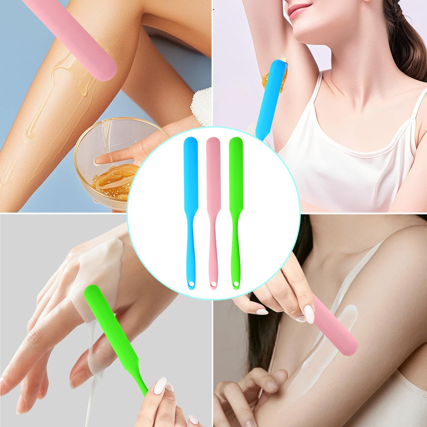 6PCS Non-Stick Wax Spatulas Set, Silicone Spatula Hair Removal Sticks Applicator Reusable Hard Wax Scraper,Eyebrow Wax Sticks For Home Salon Body Use (6PCS)