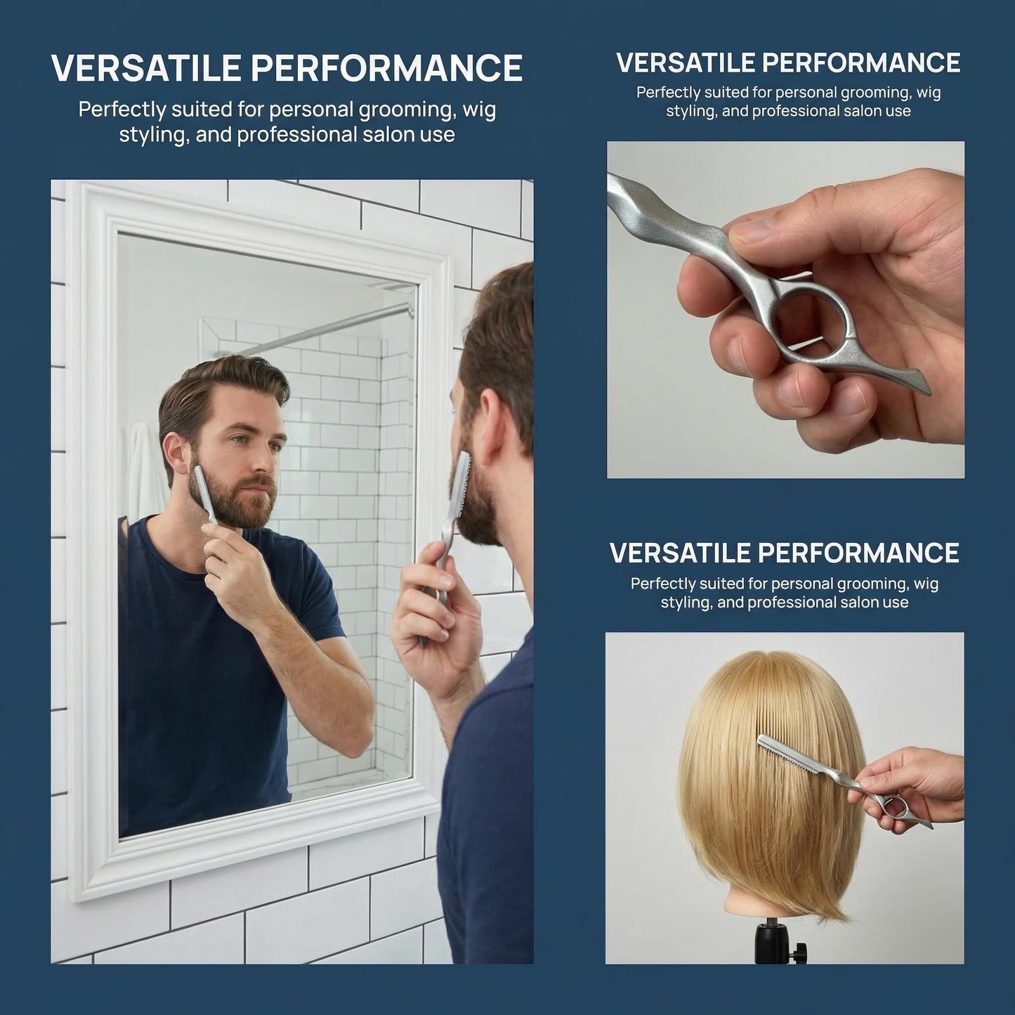 Hair Razors for Cutting Hair, Stainless Steel Feathering Hair Cutting Razor with 10 Replacement Blades, Professional Texturizing & Thinning Razor Tool for Salon, Home, Wigs and Bang Trims, 6.88 Inch