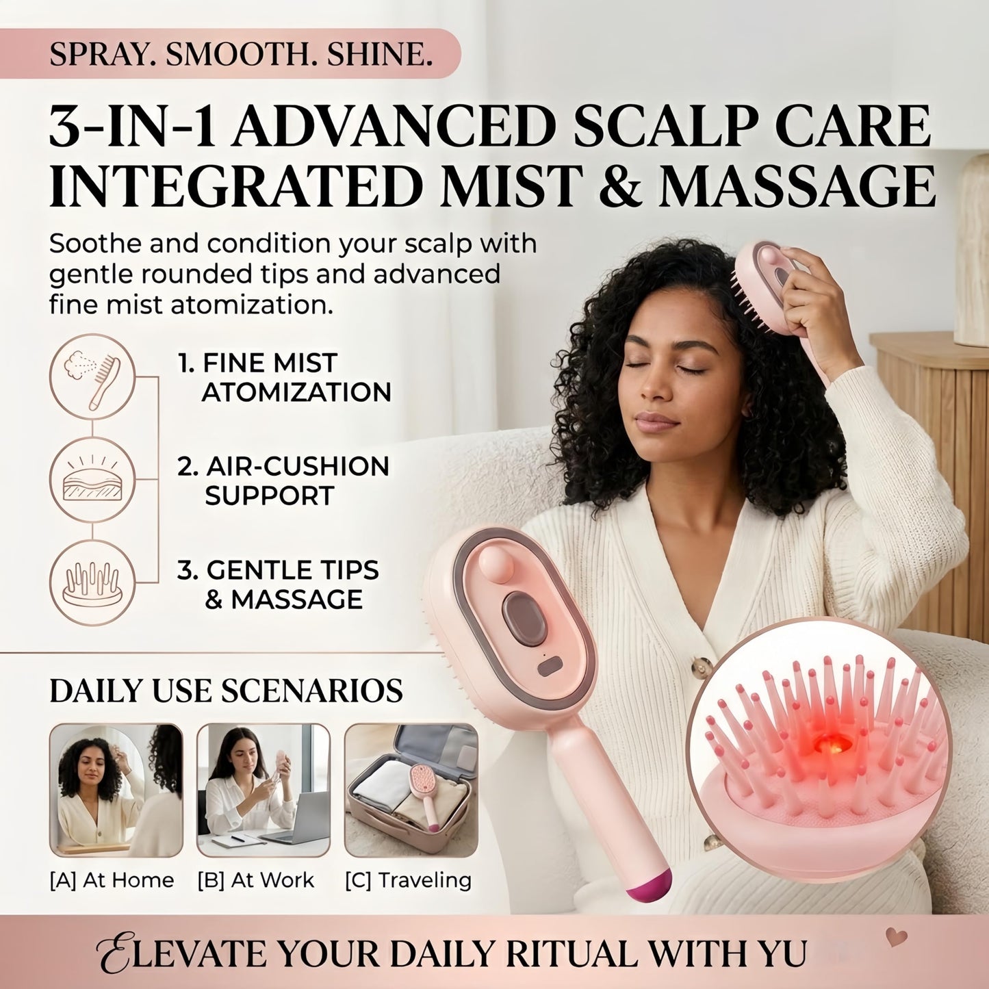 Electric Spray Air Cushion Massage Comb 2026 Electric Steaming Hair Brush for Cleaning Knotted Hair Oil Atomization Reduce Frizz Nourishes Hairs Straight Curly Thick Hair (Purple)
