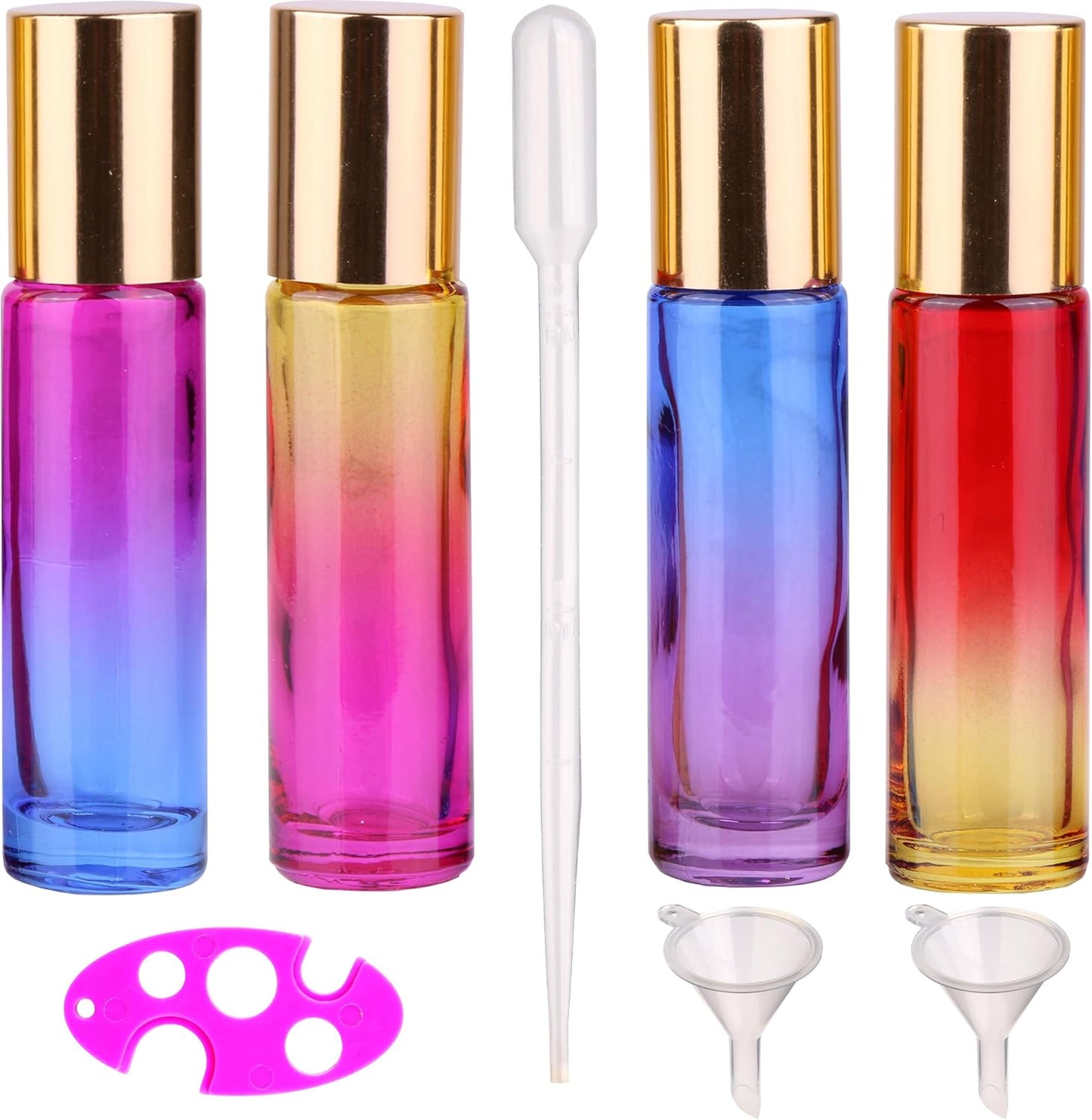 Essential Oils Roller Bottles - 24 Pack 10ml Gradient Glass with Golden Metal Cap | Travel-Friendly