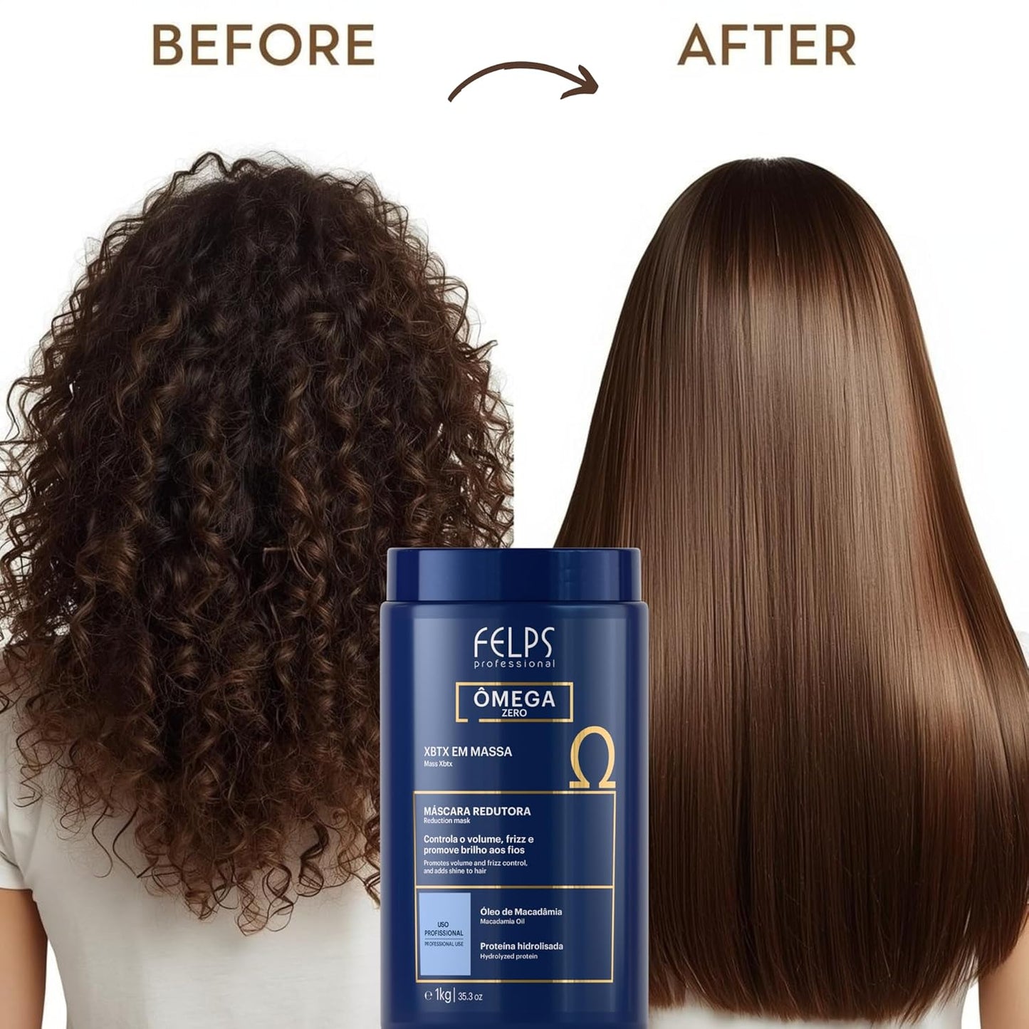 Felps XBTX Omega Zero Hair Volume Reducer - Macadamia Oil, Formaldehyde-Free | 1kg / 35.3fl.oz