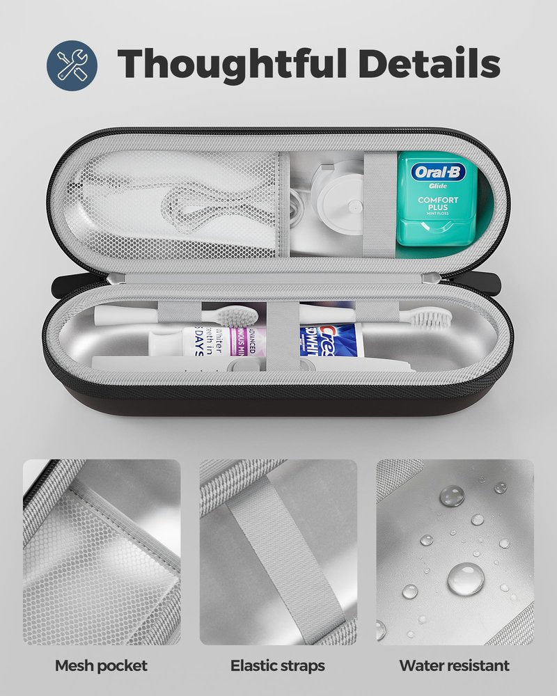 ProCase Electric Toothbrush Travel Case for Oral-B 1000/1500/5000/6000/7000/7500/9600 & iO 7/8/9/10, Philips Sonicare 1100/4100/5100/5300/6100, Water-Resistant Hard Case -L,Black