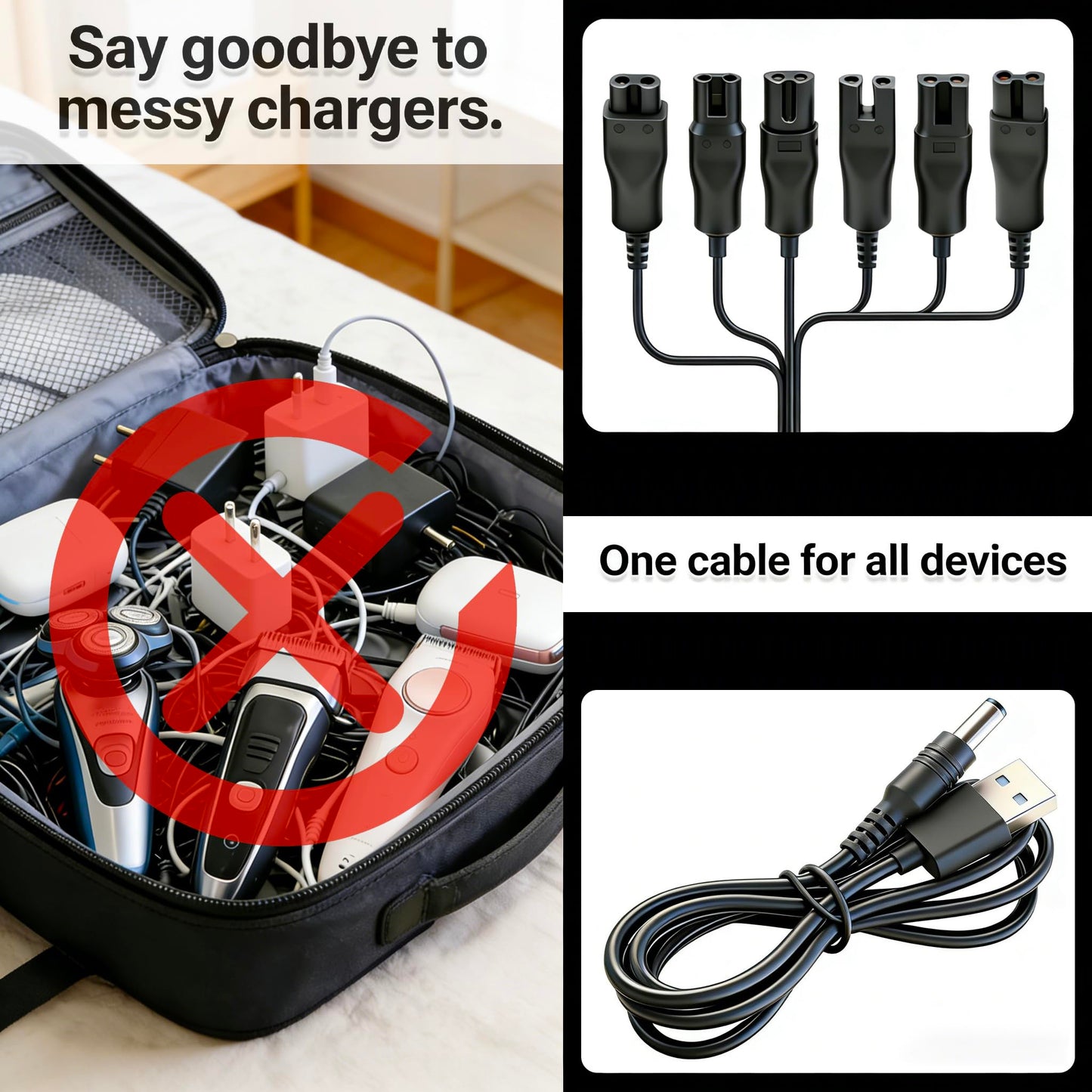 5V Charger Cord USB Adapter for Electric Hair Clippers, Beard Trimmers, Shavers, Beauty Instruments, Electric Hairdressers, Desk Lamps, Purifiers Power Supply Charging Cable 7 PCS Set