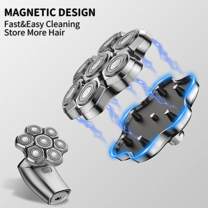 Universal Head Shaver Replacement Heads Magnetic 7 Blades Head Shavers Replacement Blades for Bald Men Compatible with Freebird Shaver & Other Brands (silver6)