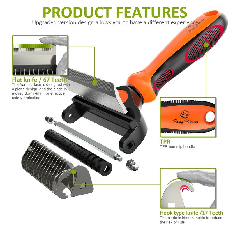 2 in 1 Professional Grooming Rake for Cats & Dogs - Dematting Comb for Easy Mats & Tangles | Orange