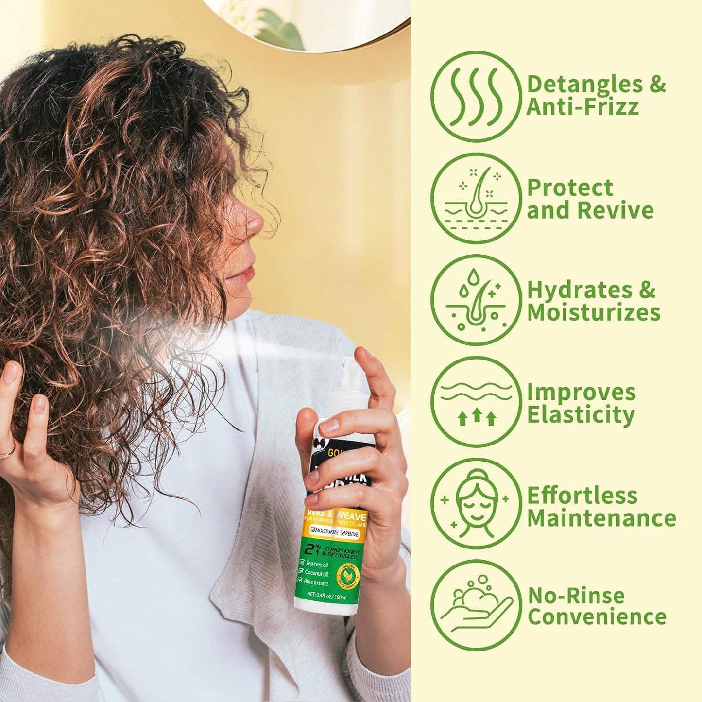 Wig Milk Spray - 2PCS Leave-In Conditioner & Detangler for Synthetic Hair | Hydrates & Replenishes Wigs