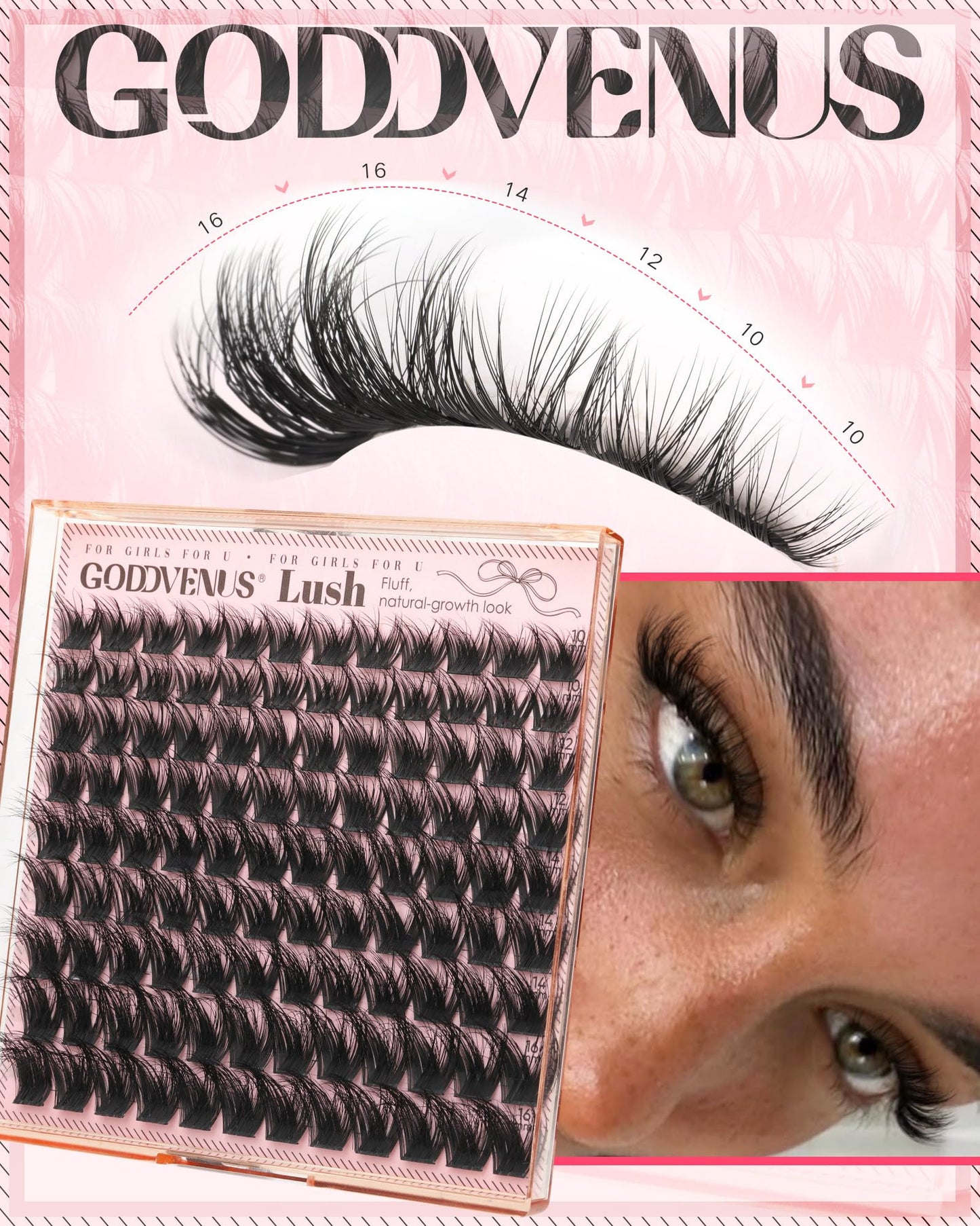 Goddvenus Fluffy Eye Lash Clusters Wispy Eyelash Clusters, D Curl Cluster Eyelash Extensions Natural Look Individual Lashes, 10-16mm False Eyelashes for DIY Lash Extensions