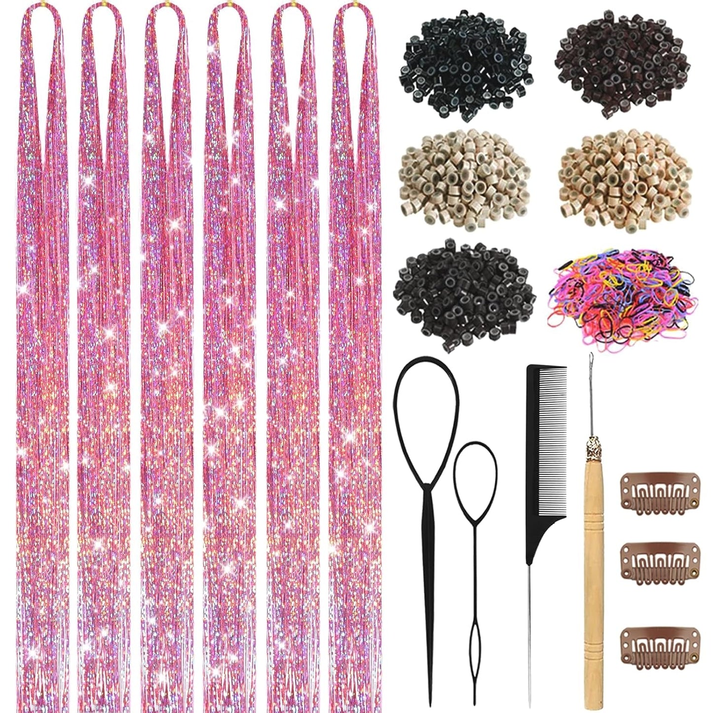 Hair Tinsel Kit - 18 Colors Holographic Hair Extensions | Heat Resistant Fairy Tinsel for Festivals & Parties