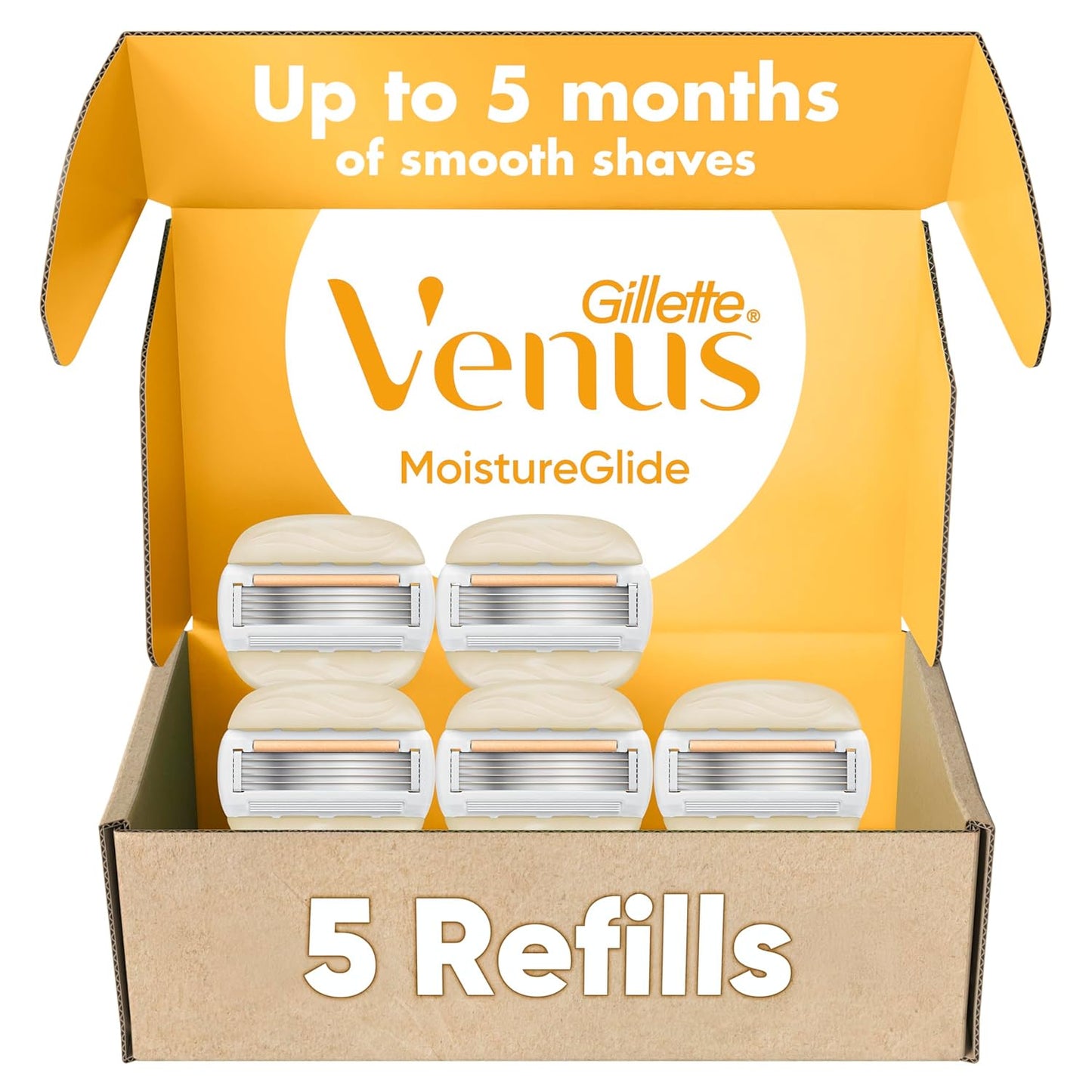 Gillette Venus Razor Refills - 5 MoistureGlide Blades with Built-in Shave Gel | Fits Venus Handles