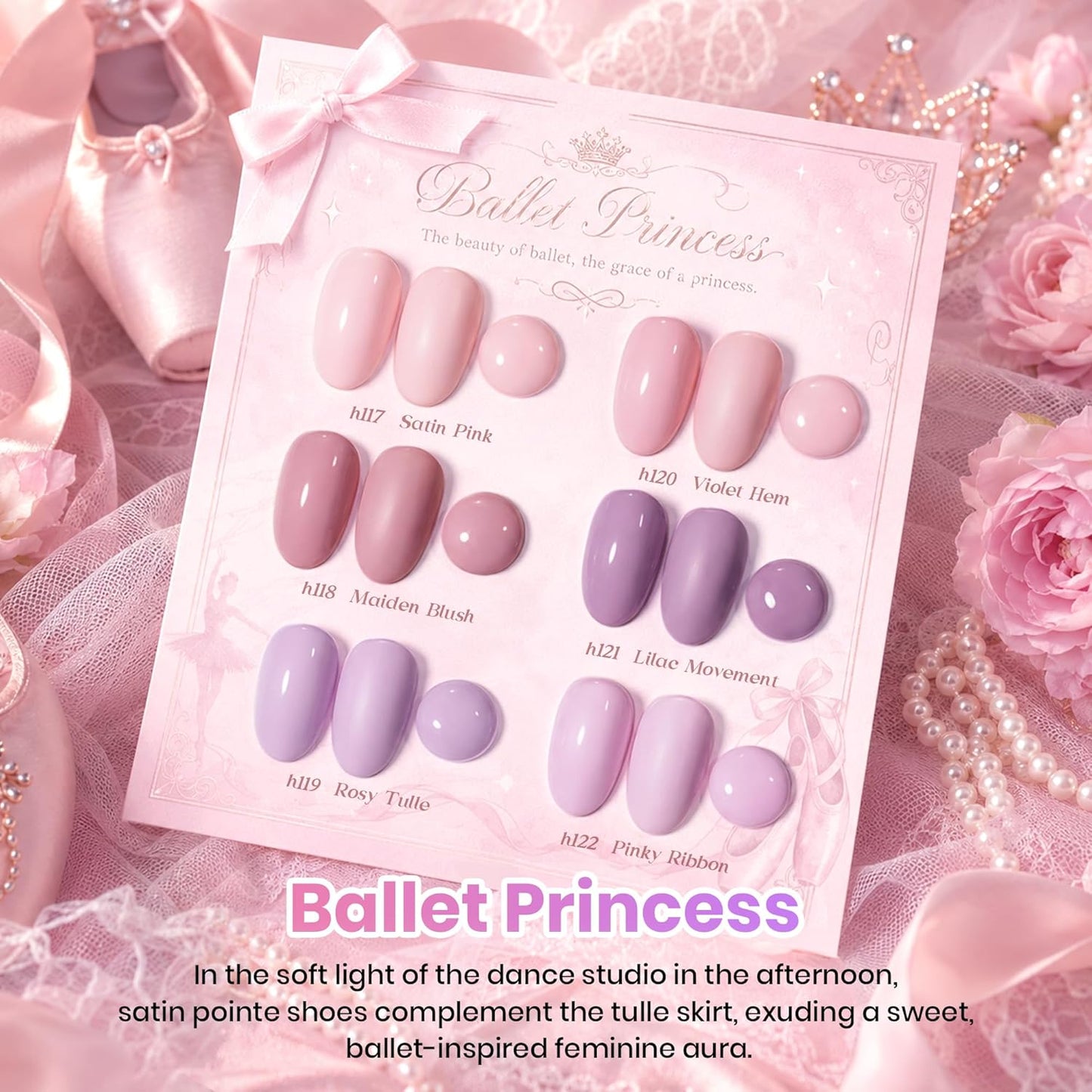 Beetles Pink Gel Polish Set | Ballet Princess Collection - 6 Colors Soak Off UV LED Nail Art Kit for DIY Manicure