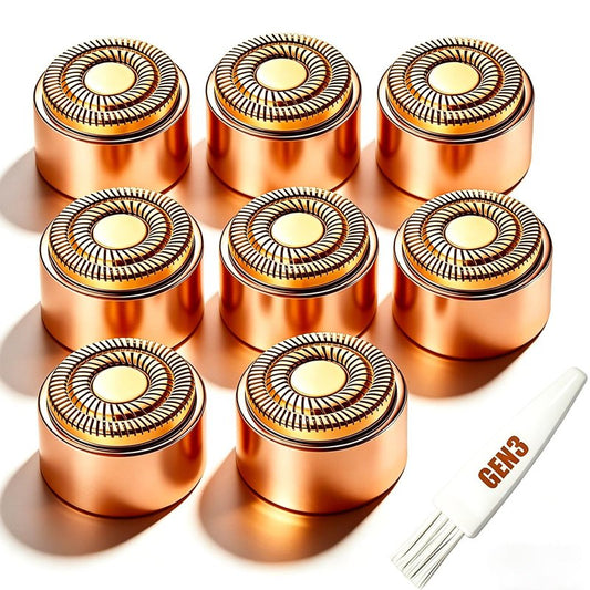 Gen 3 Replacement Heads For Finishing Touch Flawless Hair Removal, Double Ring Replacement Blades for Flawless Facial Hair Remover, Rose Gold (Gen3-8pack)