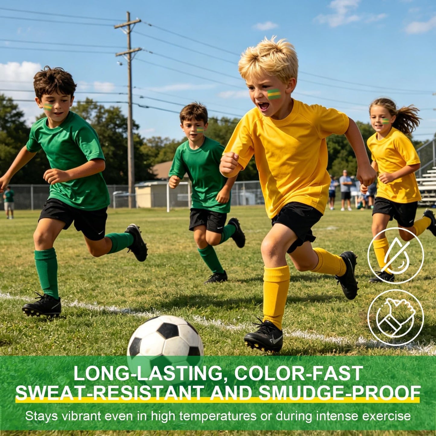 Green Yellow and Green Brazil Face Paint Stick for World Cup Fans, Sweatproof & High Pigment Sports Face Body Paint Sticks for Football, Softball, Baseball, Lacrosse, Rugby,Party Accessories