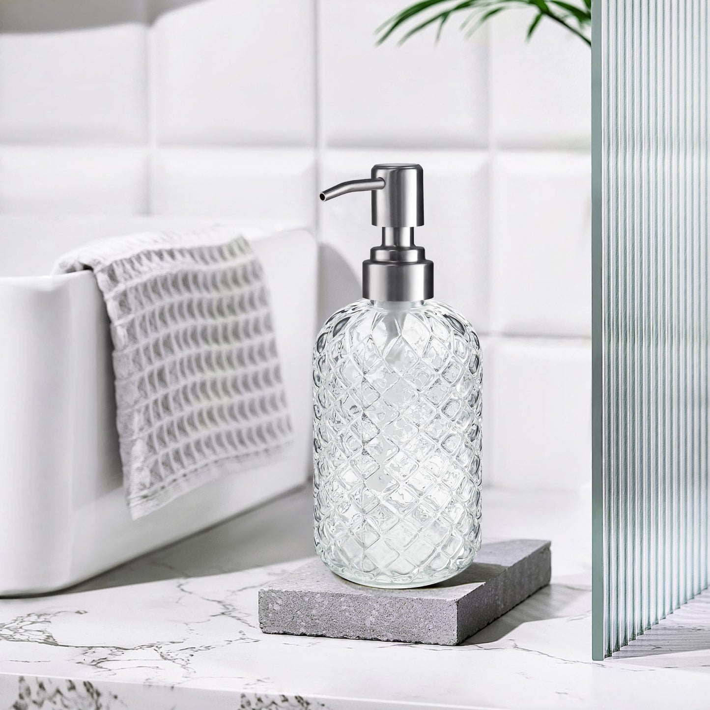 Kaishun 14 OZ Refillable Glass Soap Dispenser for Hand Soap & Lotion, Clear