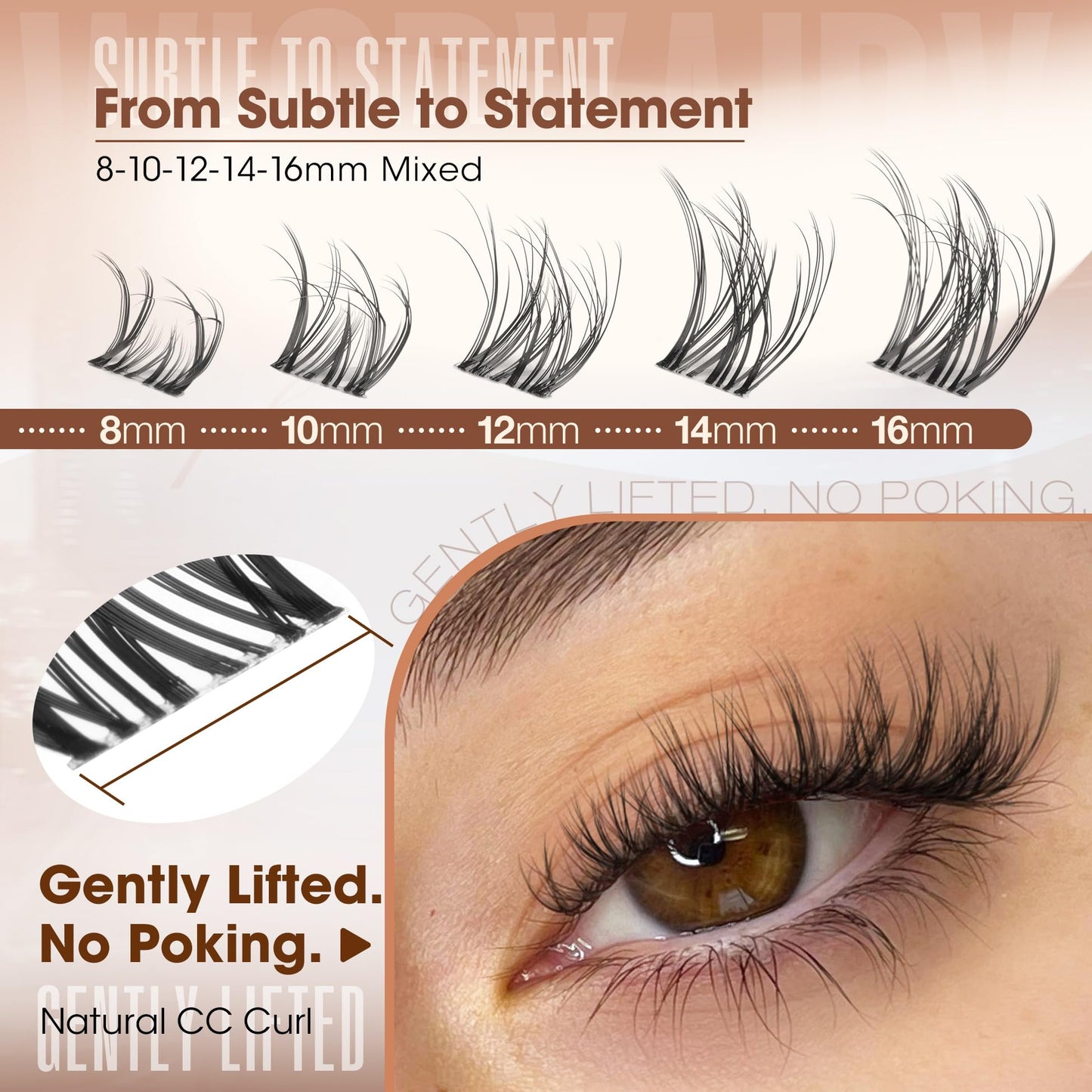 Spider Lash Clusters Natural Wispy Eyelash Extensions 8-16MM Cluster Lash Individuals with CC Curl & Flexible Clear Band Effortless Application Clusters Seamless Blend Eyelashes Inspired by Kim K