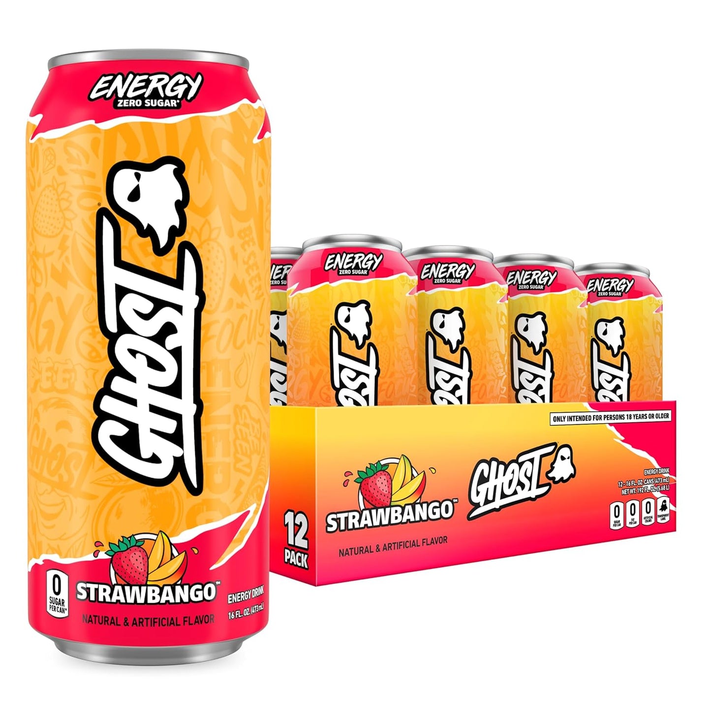 GHOST Energy Drink - 12-Pack Welch's Grape 16oz Cans | Natural Caffeine, Vegan & Gluten-Free Energy Boost