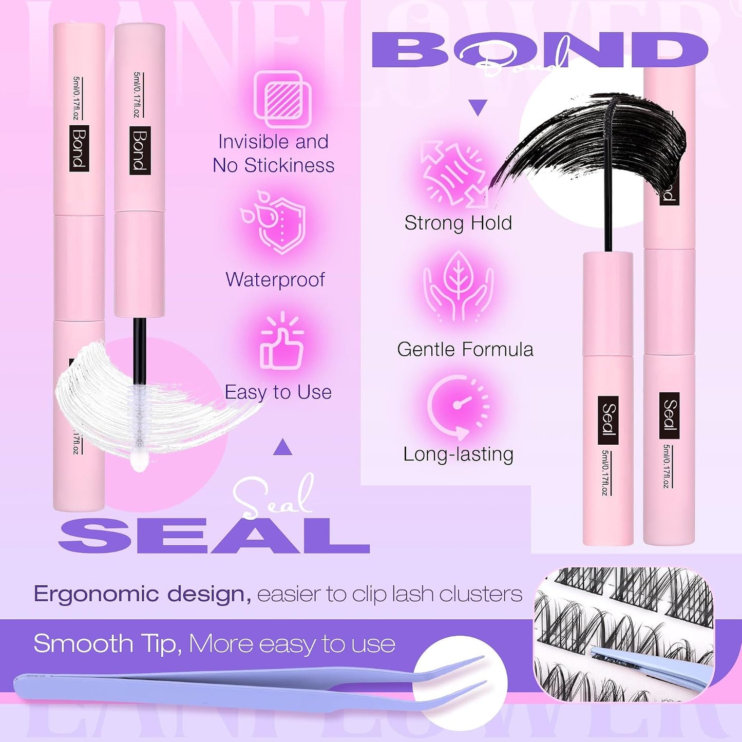 Natural Lash Clusters Kit - Wispy C Curved Eyelash Extensions | 8-16mm Individual Lashes with Bond & Tweezers