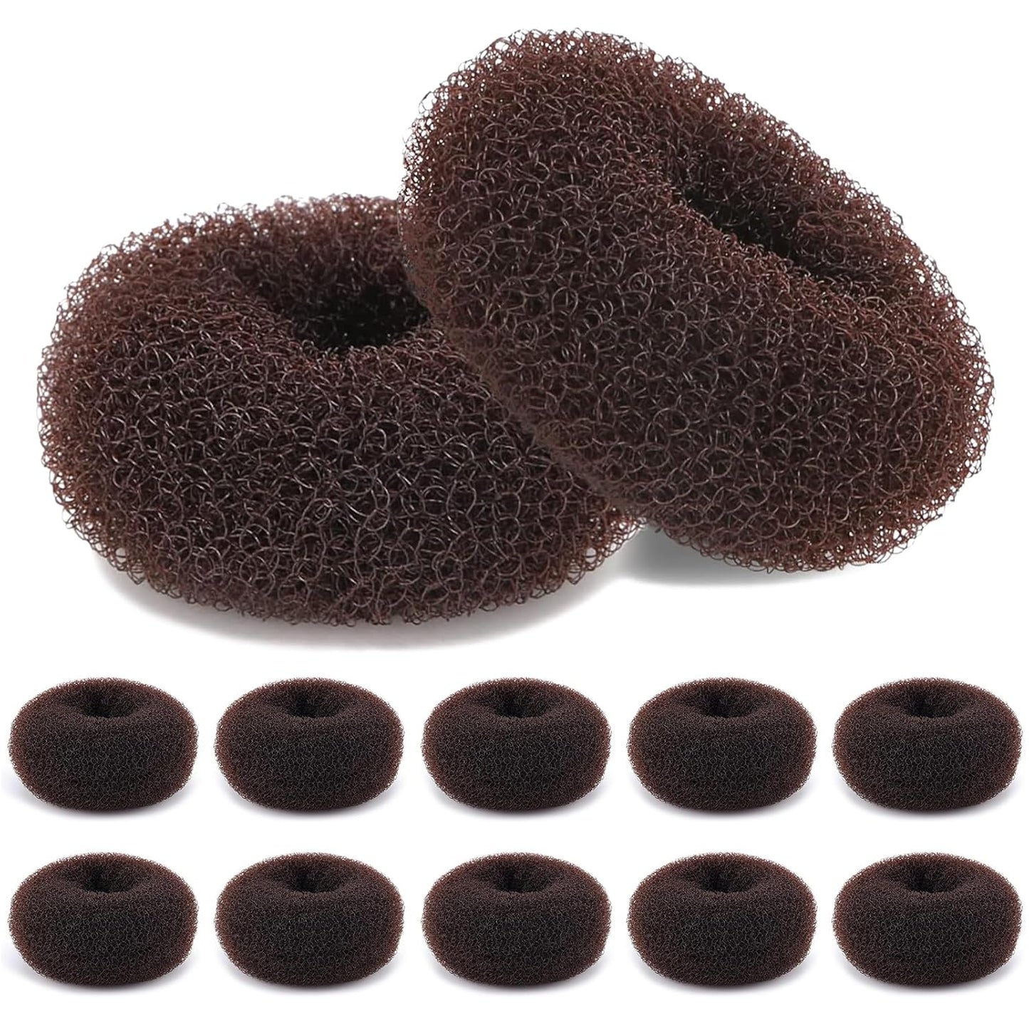 Hair Bun Maker - 12 Pcs Medium Sock Bun Doughnuts for Ballet Style Buns | Long Hair Accessories (Size M / 2.75 Inch, Brown)