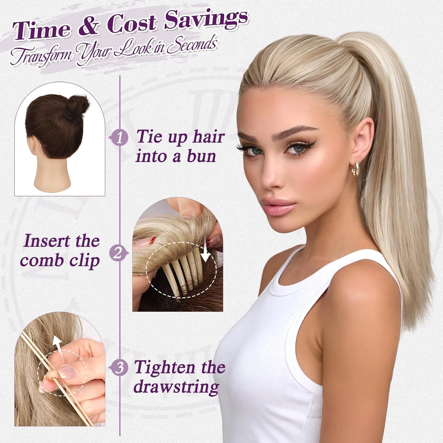 Straight Blonde Ponytail Extension - 16 Inch Soft Synthetic Drawstring Hairpiece for Daily Wear & Cheer Competitions