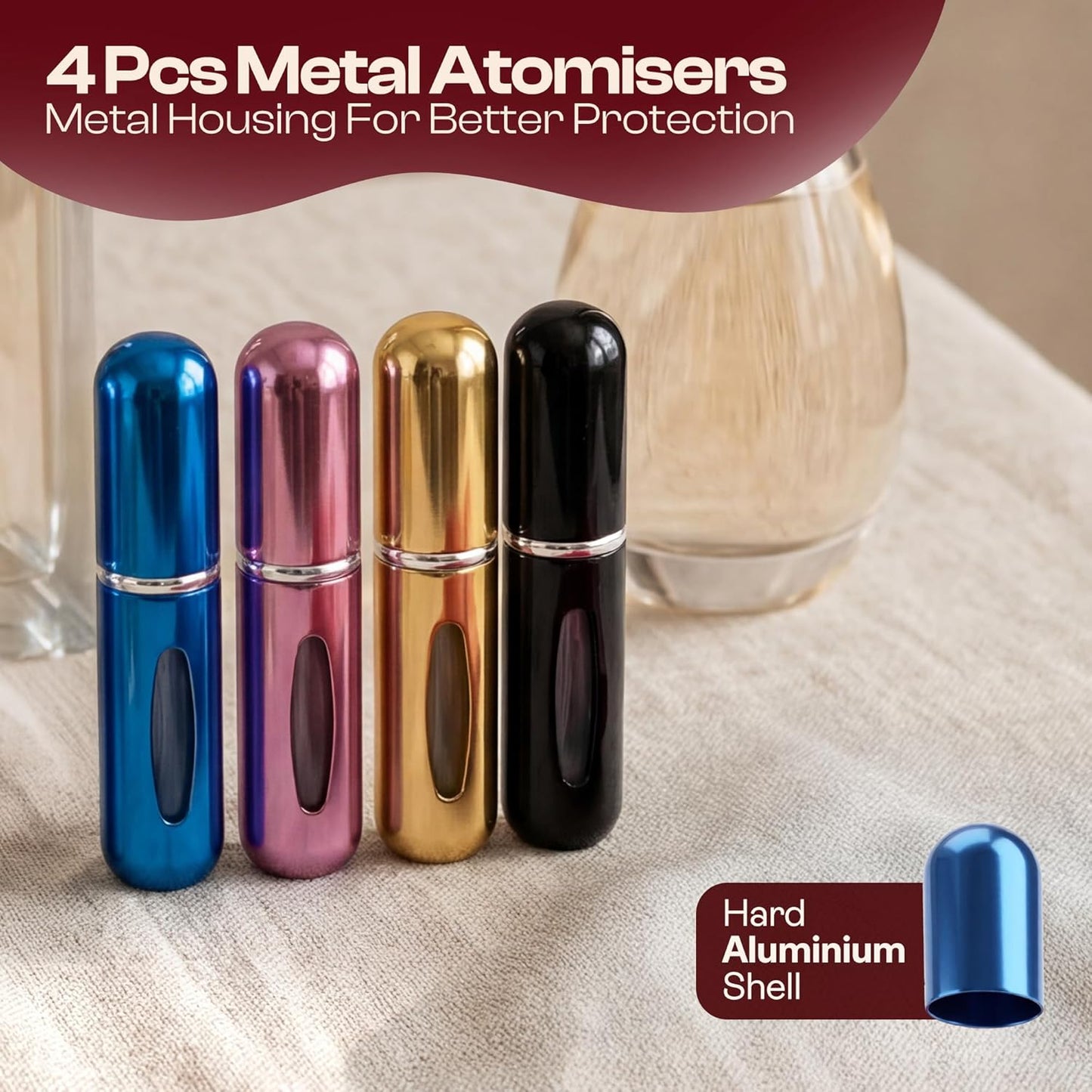 Refillable Travel Perfume Bottle - Leakproof Atomizer Sprayer | 5ml Portable in Blue, Black, Pink, Gold