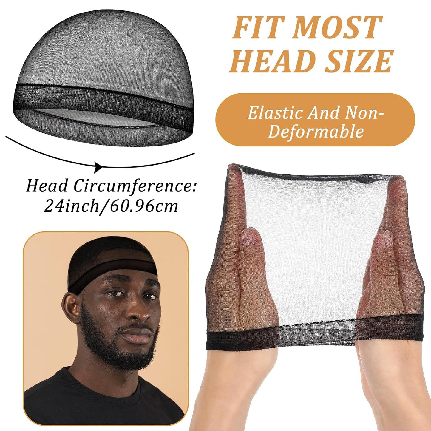 10Pcs Stocking Wave Cap for Men - Elastic Stretchy Hair Net | Breathable Black Wig Caps