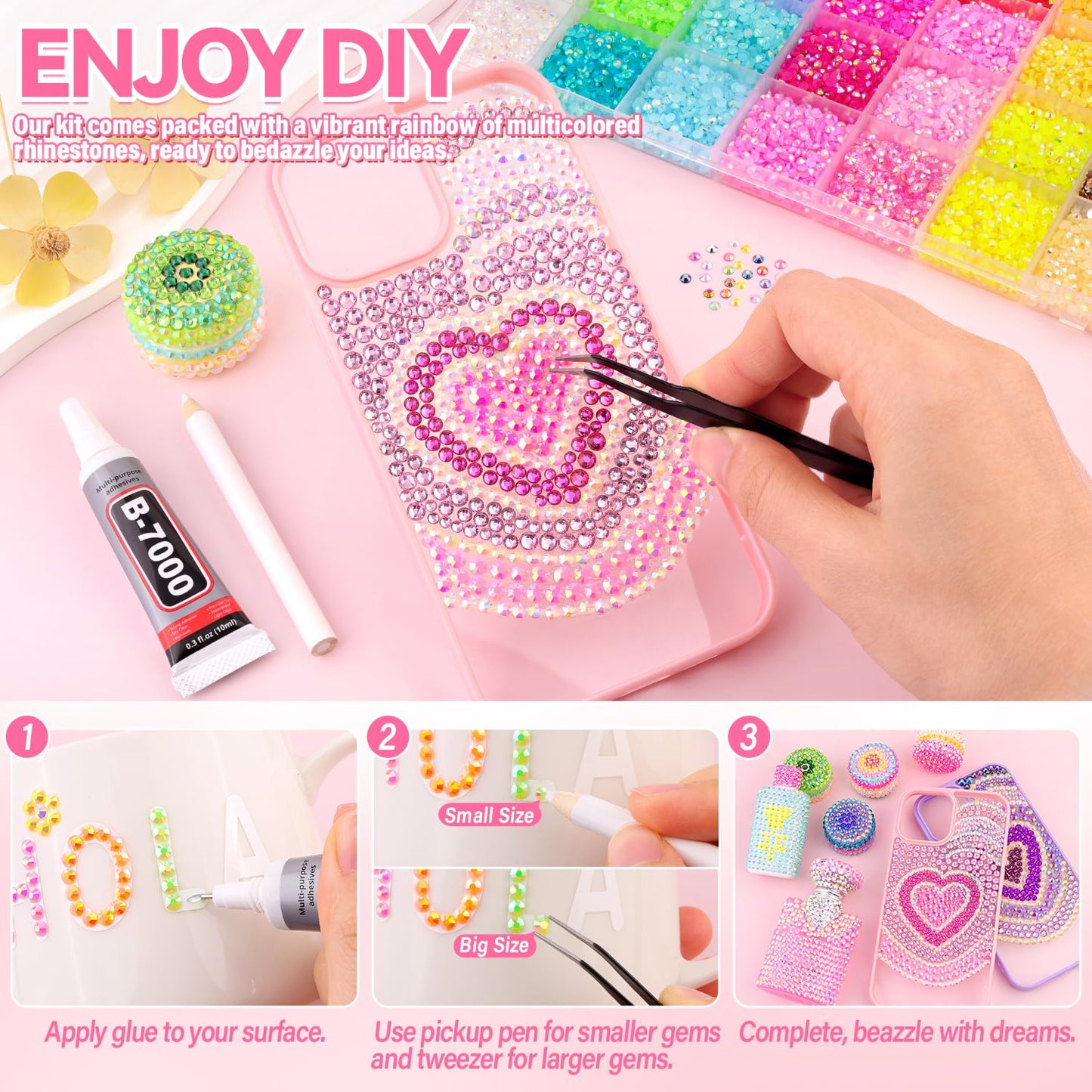 50000Pcs Jelly Rhinestones for Bedazzling Kit, Multi-Color 3mm Resin Flatback Gems with 3Pcs 10ml B7000 Jewelry Glue, Bedazzled Crystal for DIY Crafts Clothing Nail Art Makeup