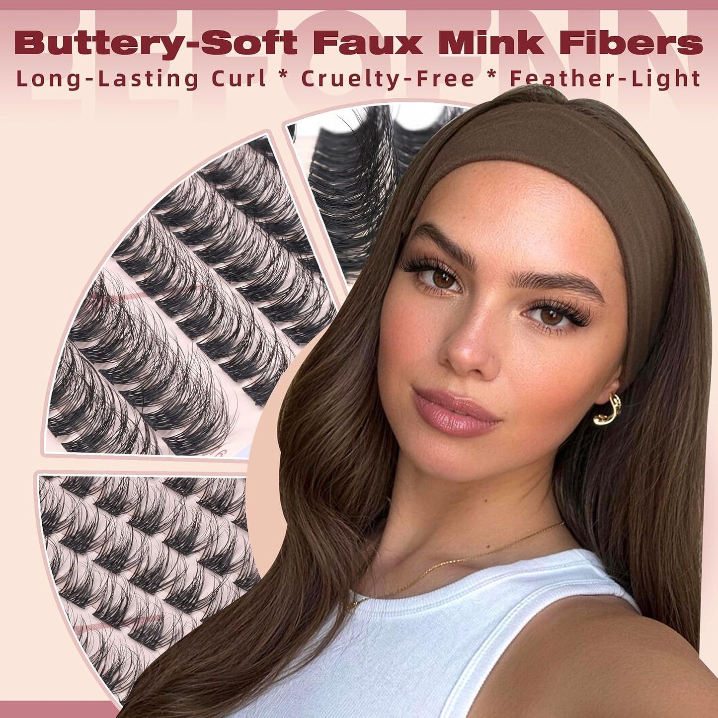 Natural D Curl Eyelash Extensions - Wispy Lash Clusters 10-16mm | Fluffy Velour Individual Lashes with Soft Band