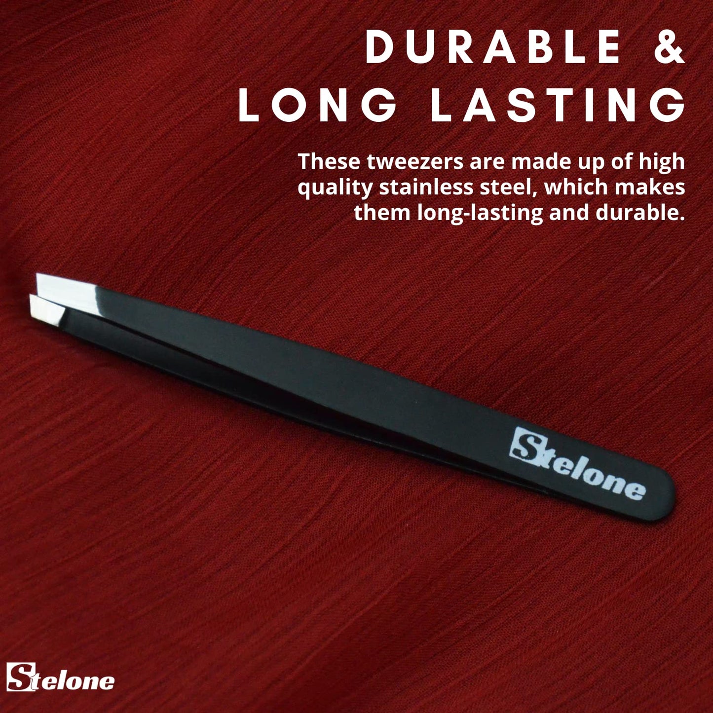 Stelone Tweezers for Eyebrows - Slant Tip Professional Stainless Steel Eyebrow Tweezers for Women & Men - Great Precision on Brow, Facial Hair & Ingrown Hair
