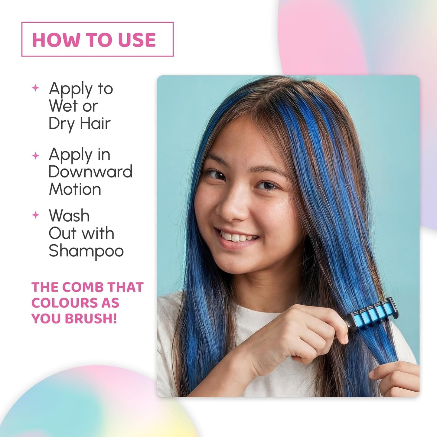 Temporary Hair Chalk Comb - 10 Vibrant Washable Colors for Girls & Teens | Perfect for Parties, Cosplay & Halloween