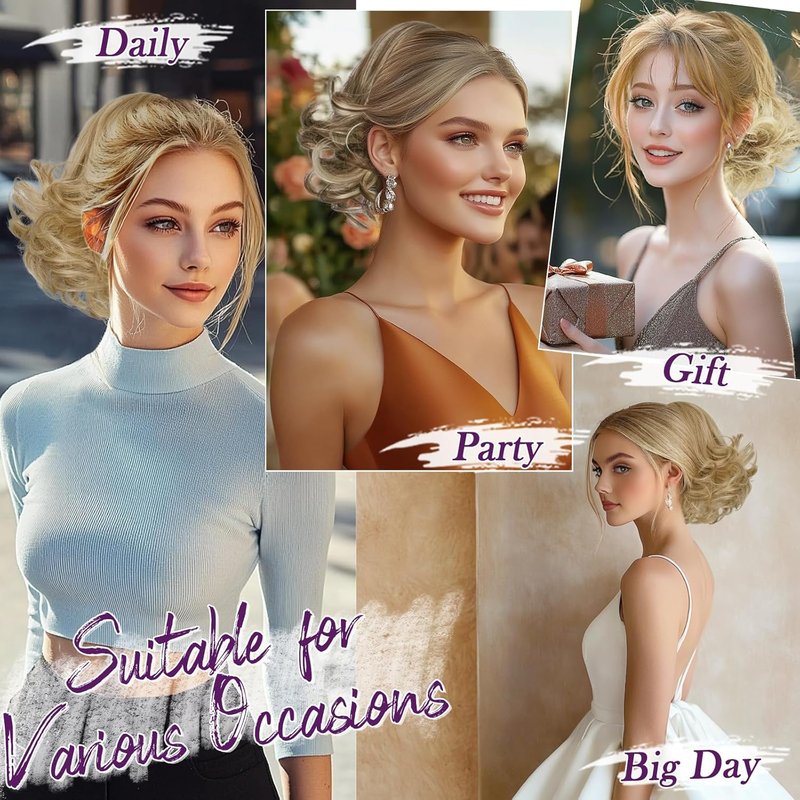 Short Blonde Wavy Drawstring Ponytail - 10 Inch Synthetic Clip-In Hair Extensions | Light Ash Blonde with Highlights